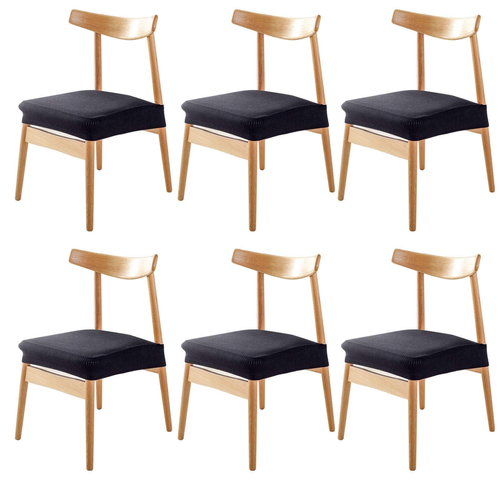 Stretch Jacquard Chair Seat Covers - 6-Piece Set, Washable & Dust-Proof Dining Chair Slipcovers (Black) | Perfect for Home, Office & Restaurant Use