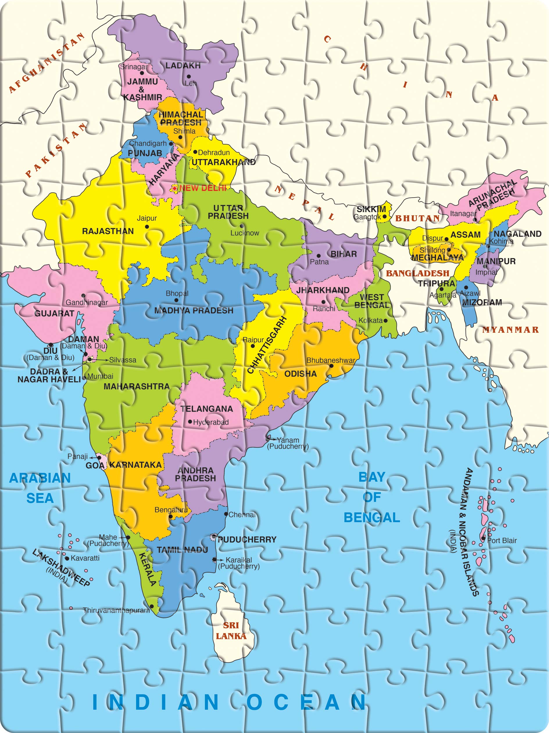 Frank India Map Puzzle for Kids Ages 6+ | 108-Piece Educational Geography Toy with States, Capitals & Union Territories | Brain Booster Memory Game | Perfect Gift for Classroom & Homeschool Learning