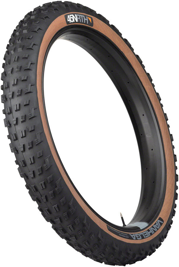 45NRTH Vanhelga 27.5x4 Tubeless Folding Fat Bike Tire - 60 TPI, Black/Tan - Winter & Snow Traction for Mountain Biking, Trail Riding & Off-Road Adventures