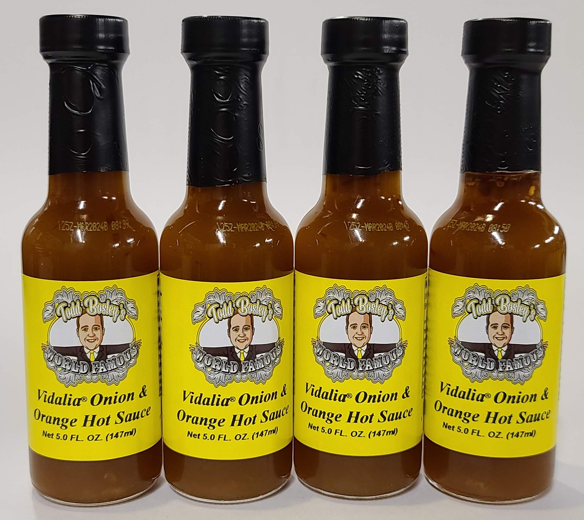 Todd Bosley's World Famous Vidalia Onion & Orange Hot Sauce (4 Pack) - Sweet & Spicy Flavor - Perfect for BBQ, Wings, Tacos & Seafood