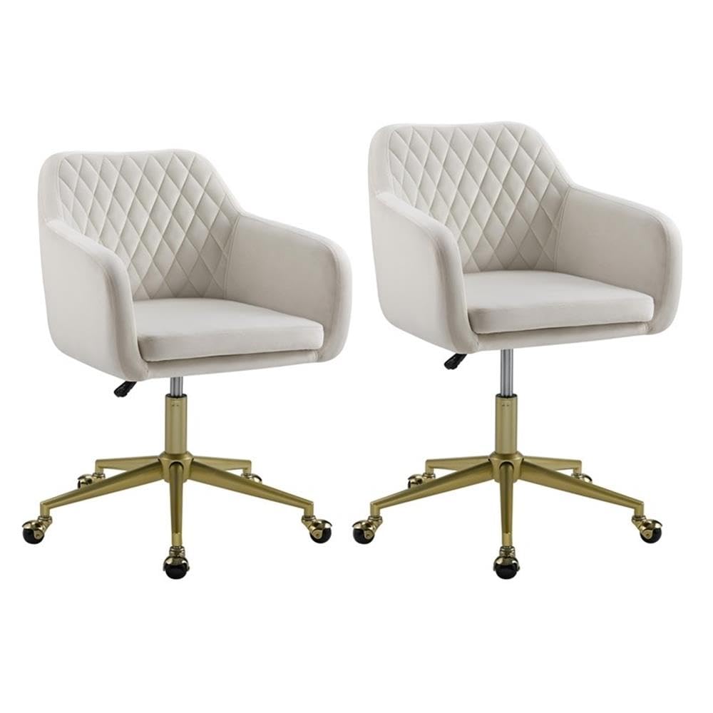 Ergonomic Fabric & Metal Office Chair with Wheels - Off White & Gold Finish - Perfect for Home Office, Workspace & Study Desk
