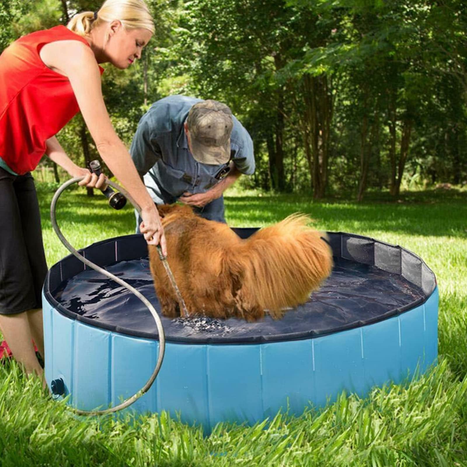 Foldable Dog Swimming Pool - PVC Non-Slip Pet & Kids Paddling Pool | Portable Collapsible Dog Bathtub for Indoor/Outdoor Use | Puppy Bathing Tub & Kiddie Pool for Dogs, Cats, Pets | Great for Backyard, Beach, and Summer Water Play