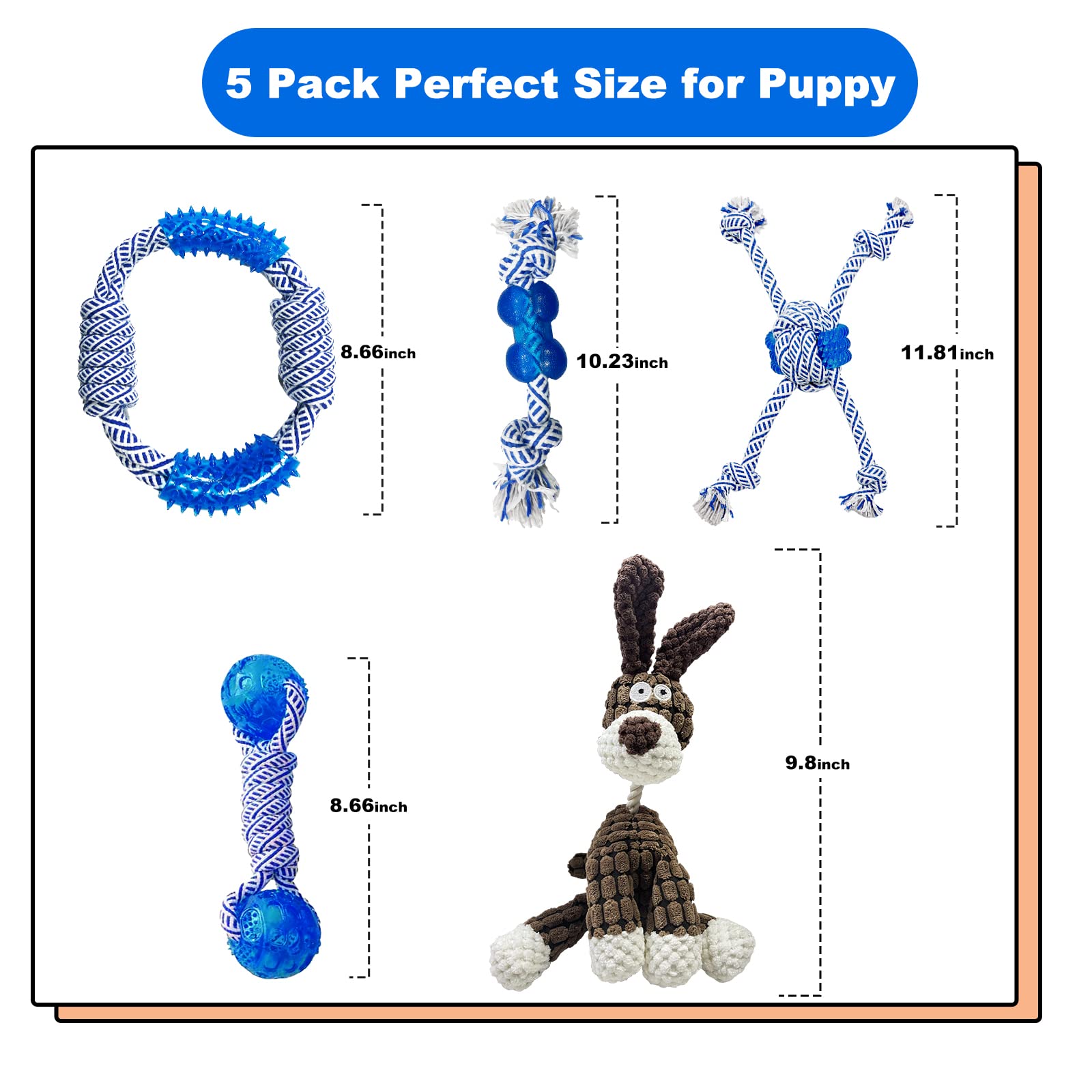 **LWBMG 5 Pack Indestructible Dog Rope Chew Toys – Durable Puppy Teething Toys for Small, Medium & Large Dogs – Tug of War & Boredom Relief – Convex Cotton Rope & Rubber Design – Perfect for Playtime, Training & Dental Health**