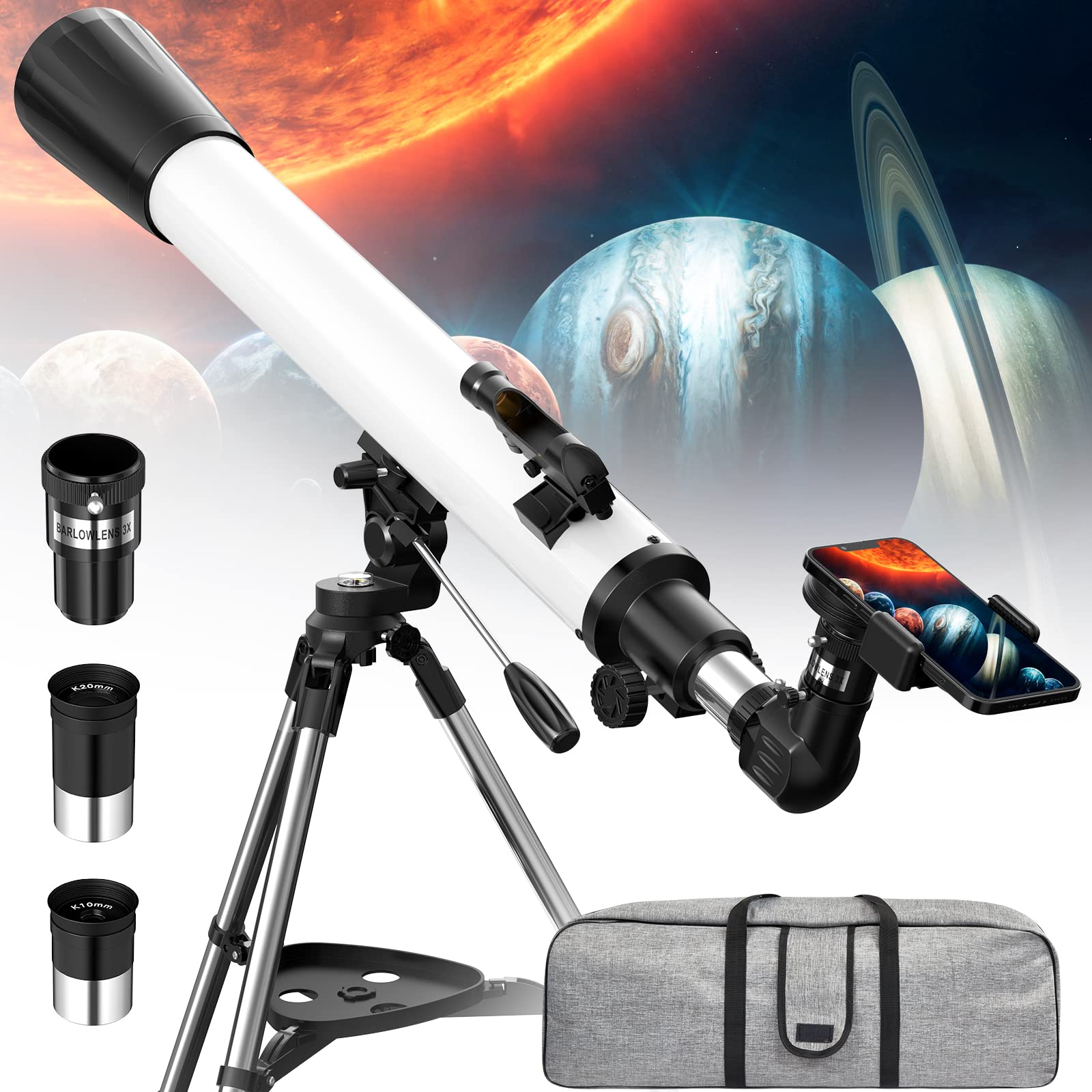 **70mm Aperture Refractor Telescope for Adults & Kids - 900mm Astronomy Telescope with Phone Adapter, Adjustable Tripod & 2 Plossl Eyepieces - Perfect for Stargazing, Moon Observation & Beginner Astronomy**