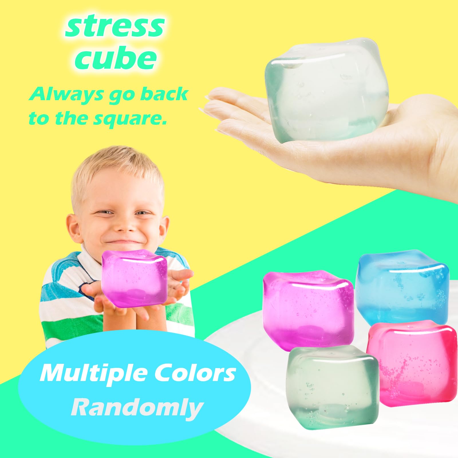 **Stress Relief Fidget Cube - Squishy Sensory Toys for Kids & Adults, High-Density Gel Filled Anxiety Relief Toys for ADHD, Autism, Focus & Relaxation (4 Pack) - Perfect for Home, Office & Travel**