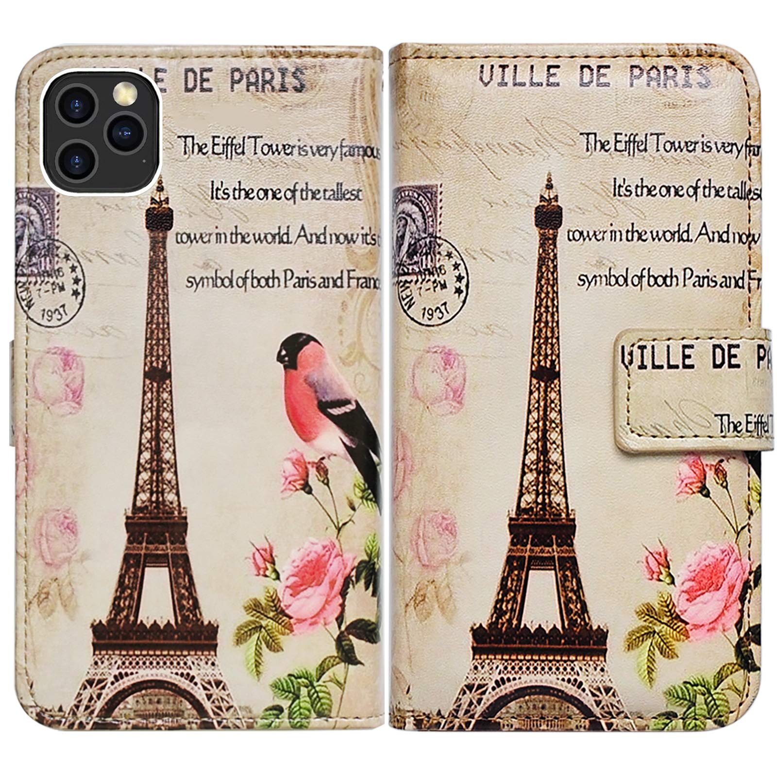 iPhone 12 Pro Max Leather Wallet Case - Paris Tower Design with Multi Card Slots, Flip Cover & Wrist Strap | Slim Protective Phone Cover for Women & Men | Perfect for Travel, Shopping & Everyday Use