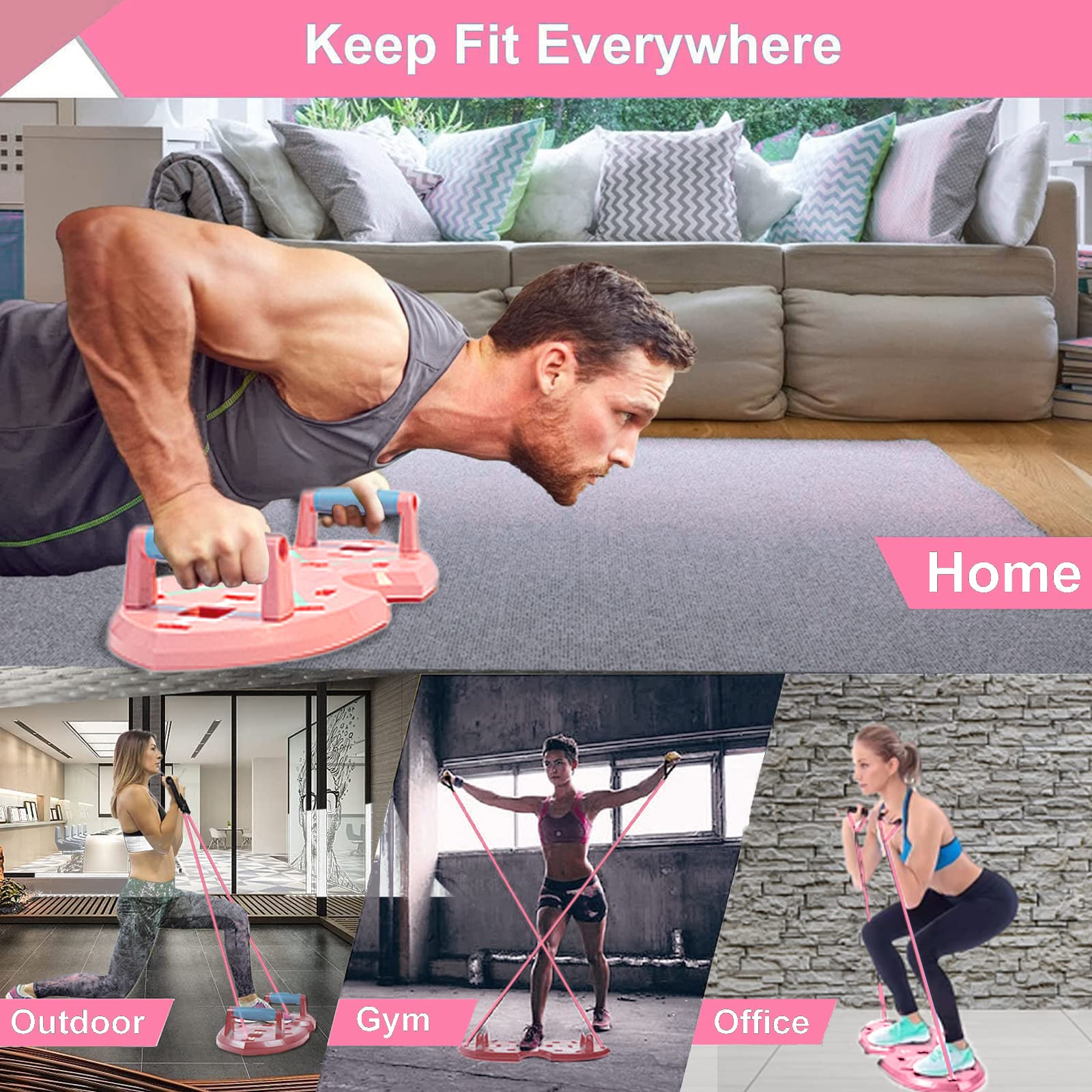 LALAHIGH Portable Home Gym System for Men & Women - Push Up Board, Pilates Bar, 20 Fitness Accessories with Resistance Bands & Ab Roller Wheel - Professional Strength Training Equipment for Full Body Workout at Home, Office or Travel