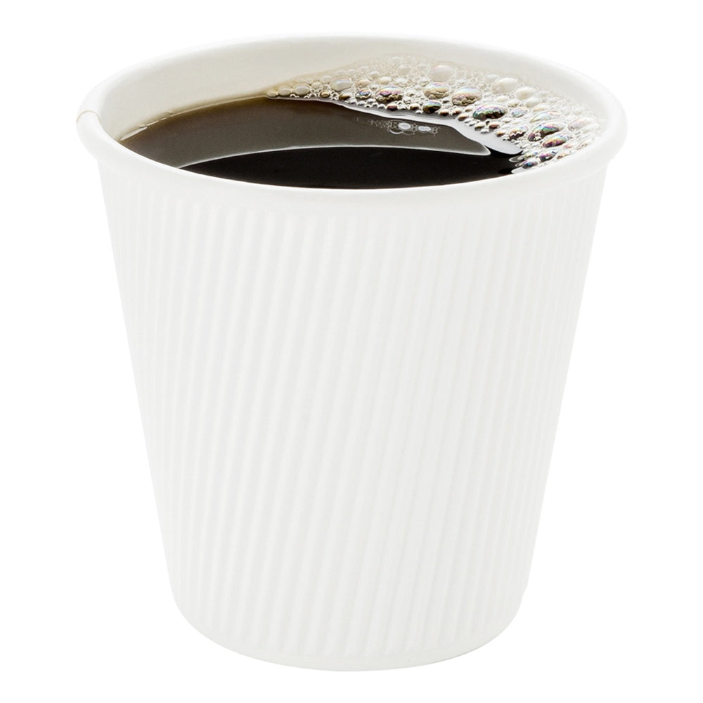 8 oz White Paper Coffee Cups with Ripple Wall - 3.5