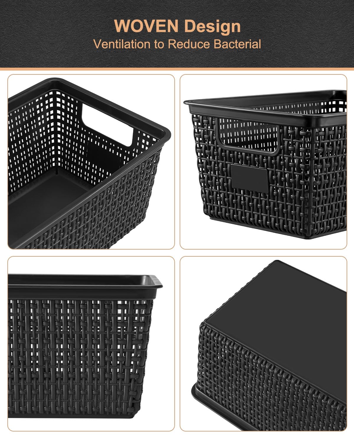 6-Pack Plastic Storage Baskets - Organize Shelves, Drawers & Desks for Home/Office