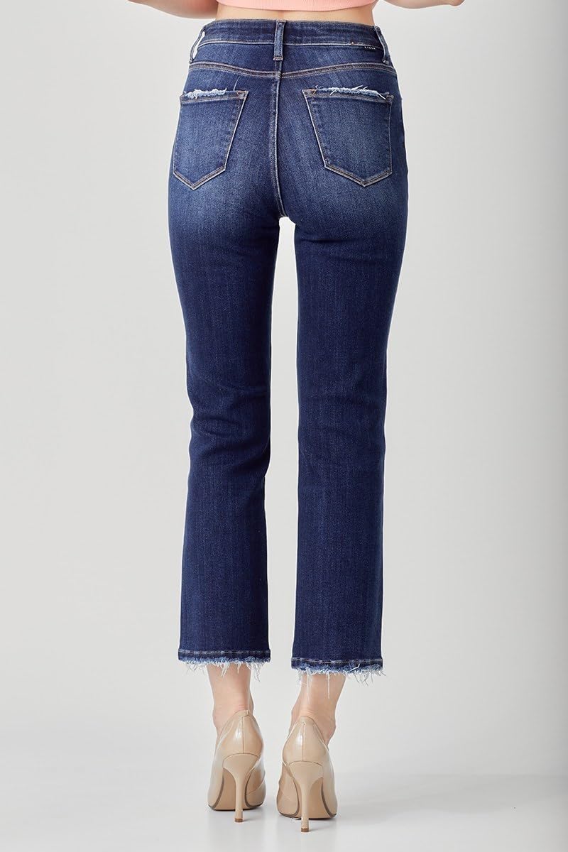 SALT TREE Risen High Rise Crop Straight Jeans for Women - Slim Fit Stretch Denim Pants (Style RDP5250) | Perfect for Casual Wear, Office Outfits & Weekend Errands