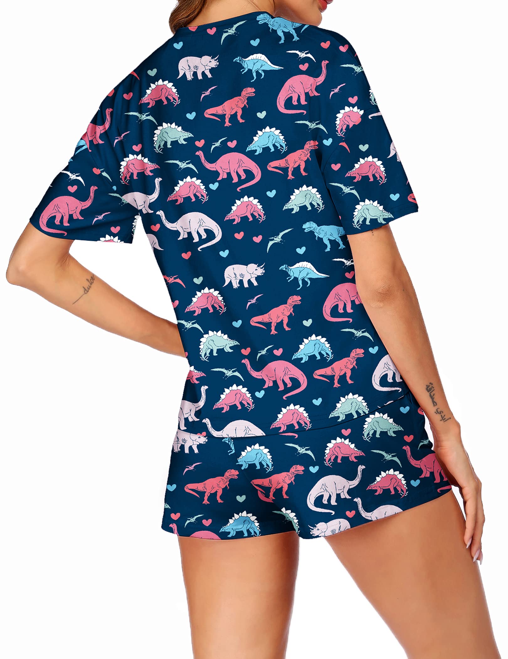 Hotouch Women's Printed Pajama Set - Soft 2-Piece Sleepwear with Short Sleeve Top & Shorts - Comfortable Lounge Pajamas for Sleep, Relaxation & Summer Nights