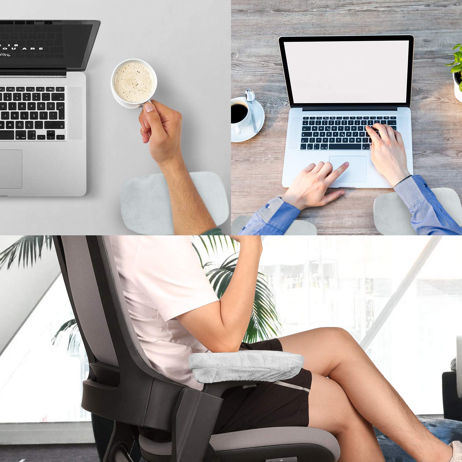 Ergonomic Memory Foam Office Chair Armrest Pads - 2 Pack Grey Cushions for Forearm & Elbow Pressure Relief - Comfortable Gaming & Computer Chair Accessories for Home Office, Workstation & Desk Setup