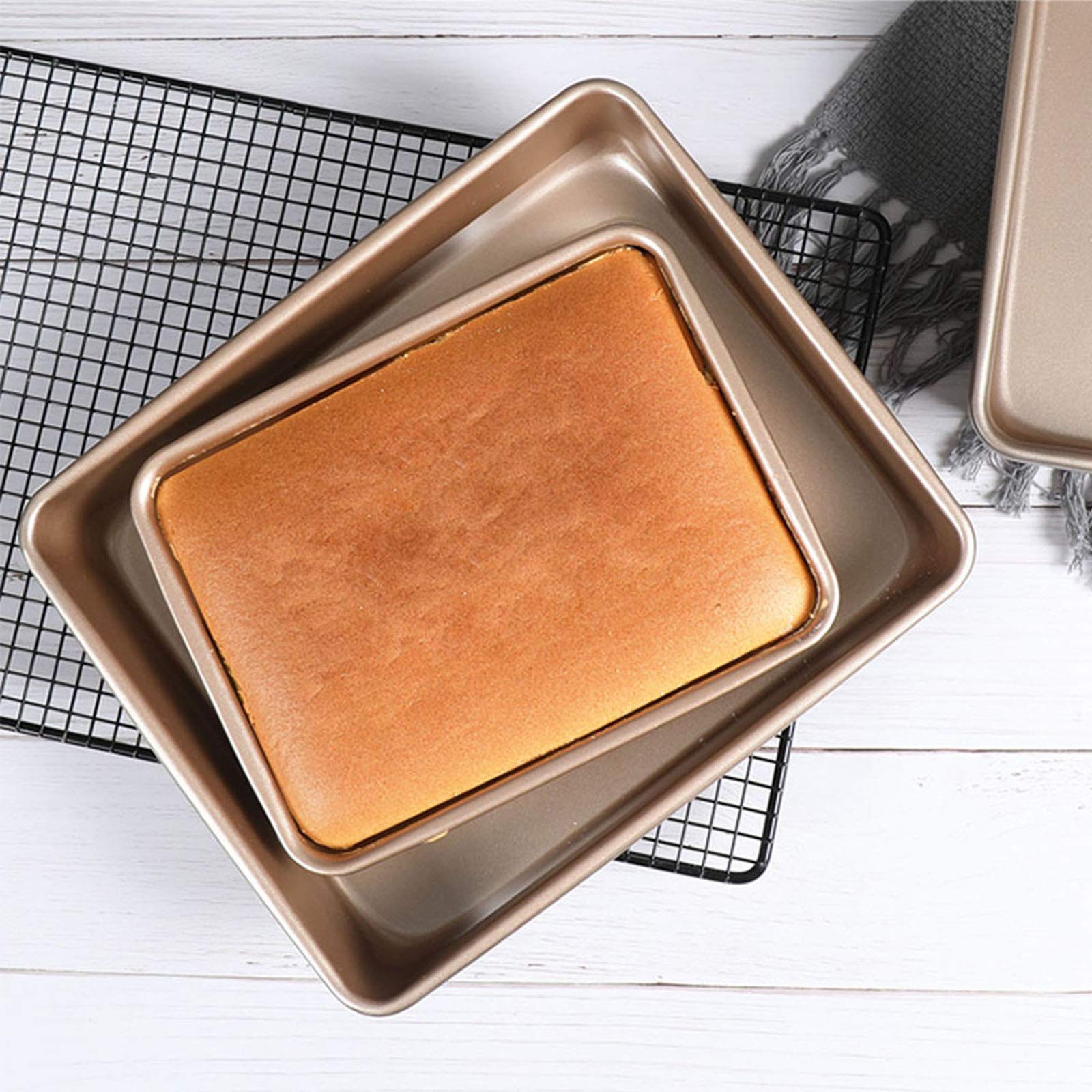 Nonstick Deep Baking Pan Set - 3 Piece Rectangular Cake Bakeware for Oven, Gold (Perfect for Cakes, Brownies & Sheet Pan Meals)