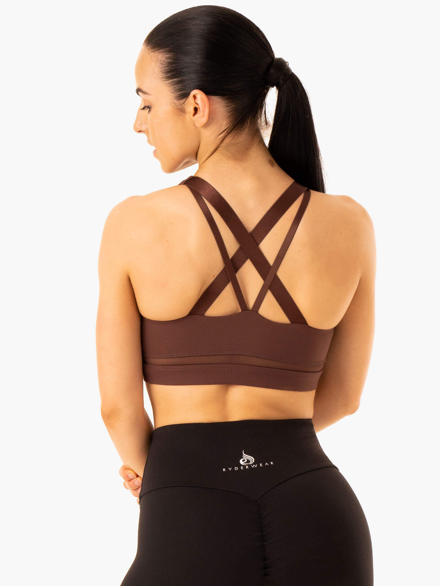 Amazon Women's High Support Mesh Sports Bra - Chocolate Brown - Breathable & Comfortable for Running, Yoga & Gym Workouts
