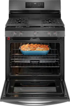Frigidaire Gallery GCRG3060BD 30 Inch Gas Range with No Preheat & Air Fry Function - Black Stainless Steel for Modern Kitchens | Perfect for Baking, Roasting & Air Frying Family Meals