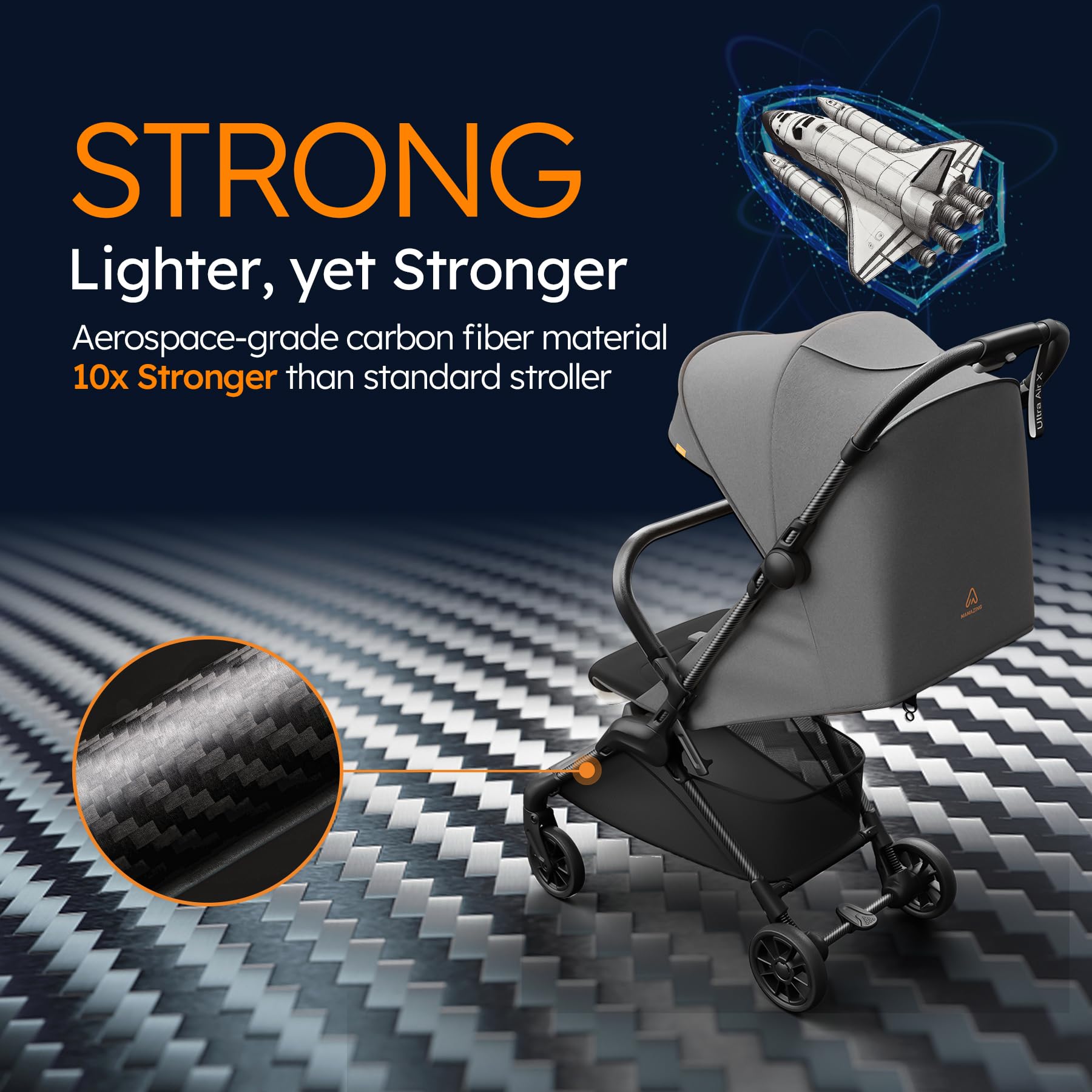Ultra-Lightweight Baby Stroller for Air Travel - Compact Travel Stroller for Toddlers with Carbon Fiber Frame, UPF 50+ Sun Protection & Waterproof Fabric - Only 9.9 lbs Portable Stroller (Black) - Perfect for Airplane Travel, City Walks, and Family Outings
