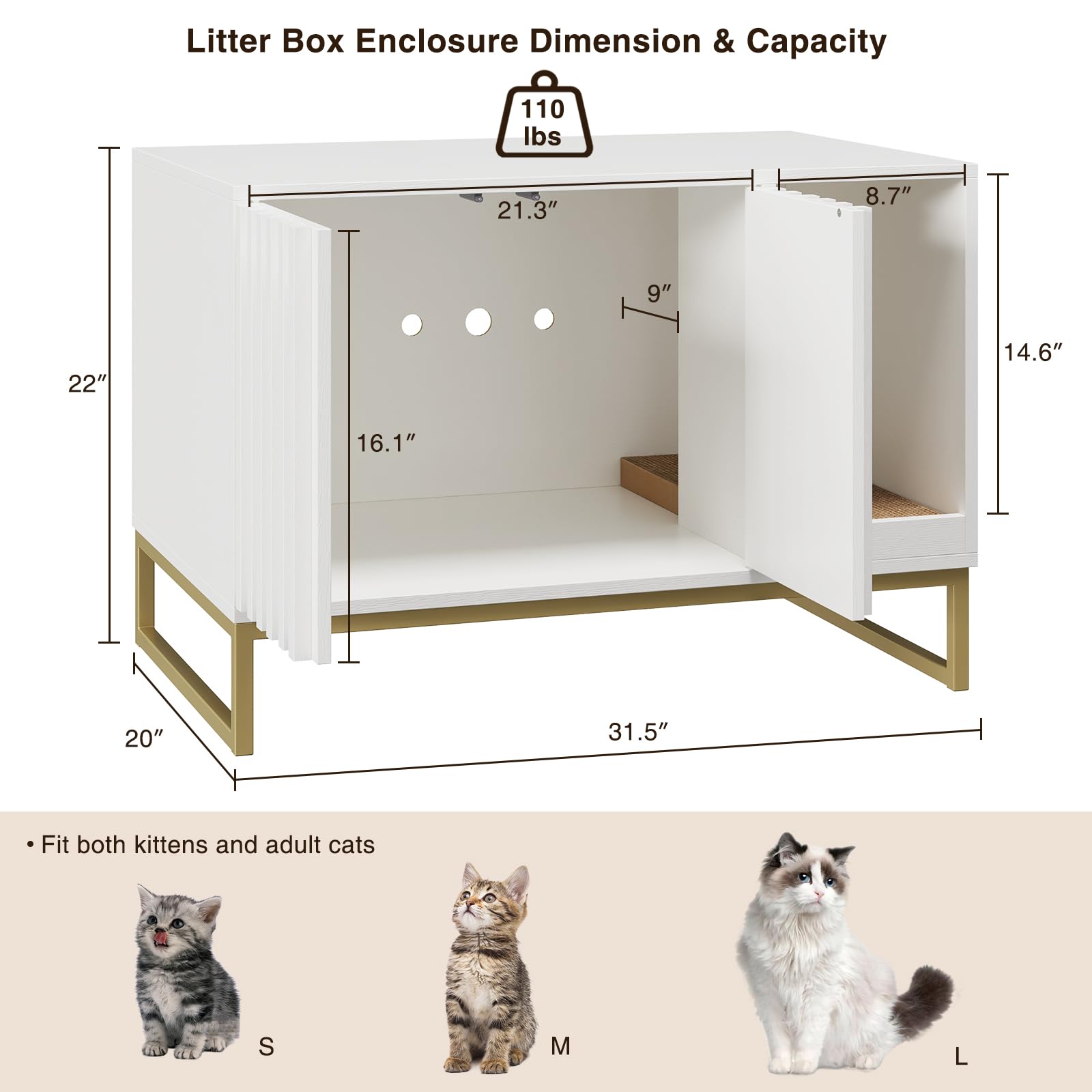 Modern Cat Litter Box Enclosure Furniture - Hidden Litter Box with Scratch Pad, Washroom House End Table & Entryway Bench for Living Room - White | Stylish Pet Furniture for Small Spaces & Home Decor