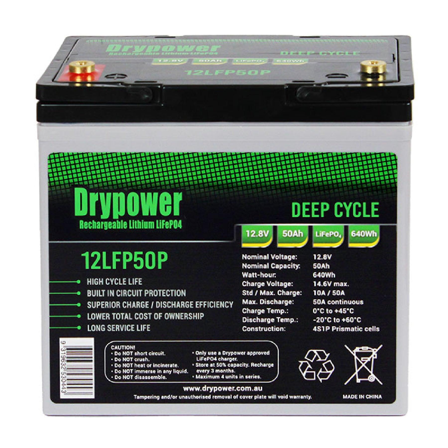 Drypower 12.8V 100Ah LiFePO4 Lithium Iron Phosphate Rechargeable Battery - Perfect for Solar Power Systems, RVs, Marine & Off-Grid Applications