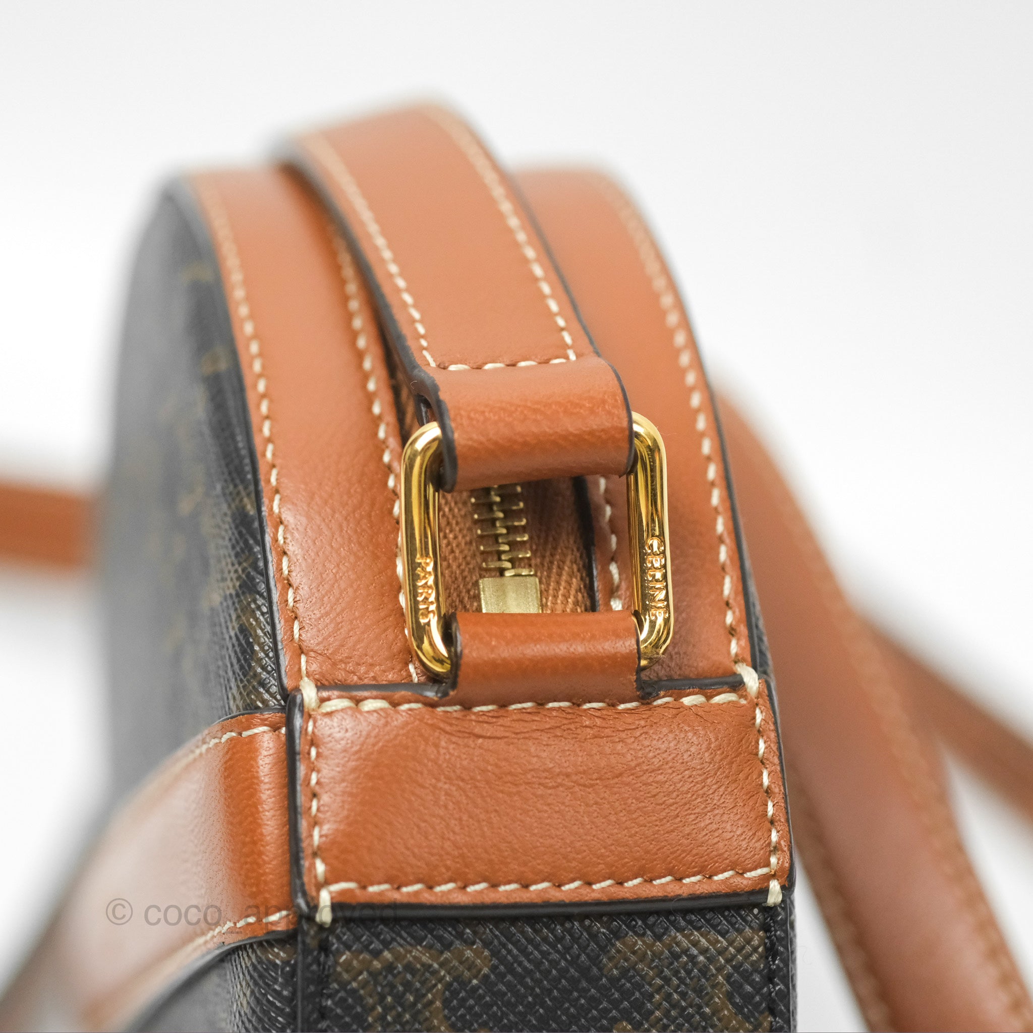 Celine Triomphe Canvas Round Crossbody Bag with Strap - Tan Leather Shoulder Purse for Women | Perfect for Everyday Use, Work & Travel