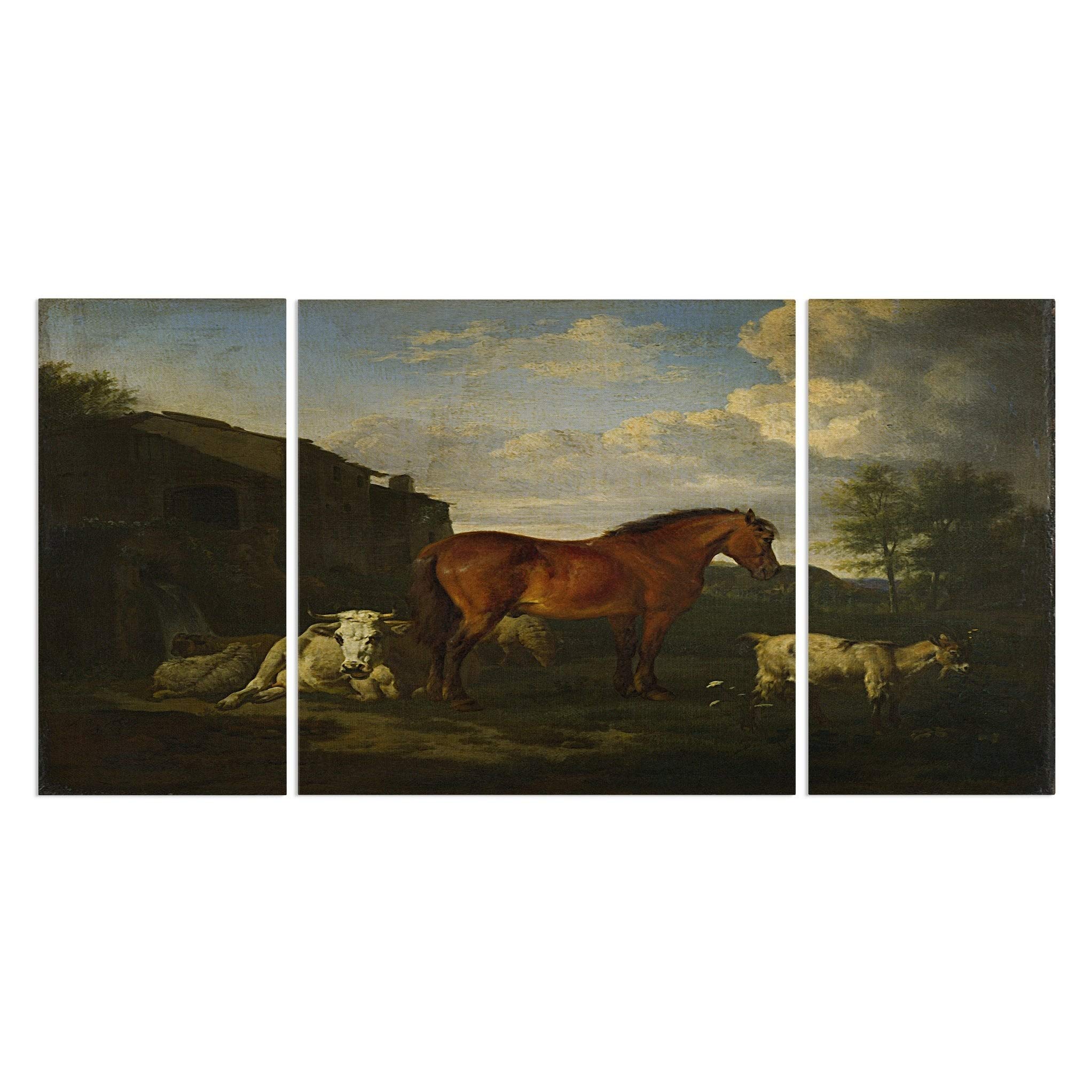 Wexford Home 'Animals Near a Building' Premium Canvas Wall Art Set - 40x80 Inches Multi-Panel Painting for Living Room, Bedroom & Office Decor