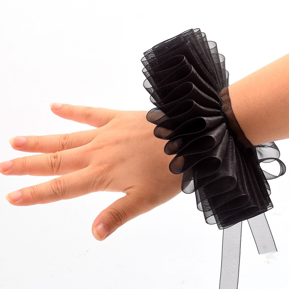 GraceArt Elizabethan Dickens Ruff Neck Collar & Wrist Cuffs - Victorian Lace Ruffle Costume Accessories for Renaissance Fairs, Cosplay, and Historical Reenactments