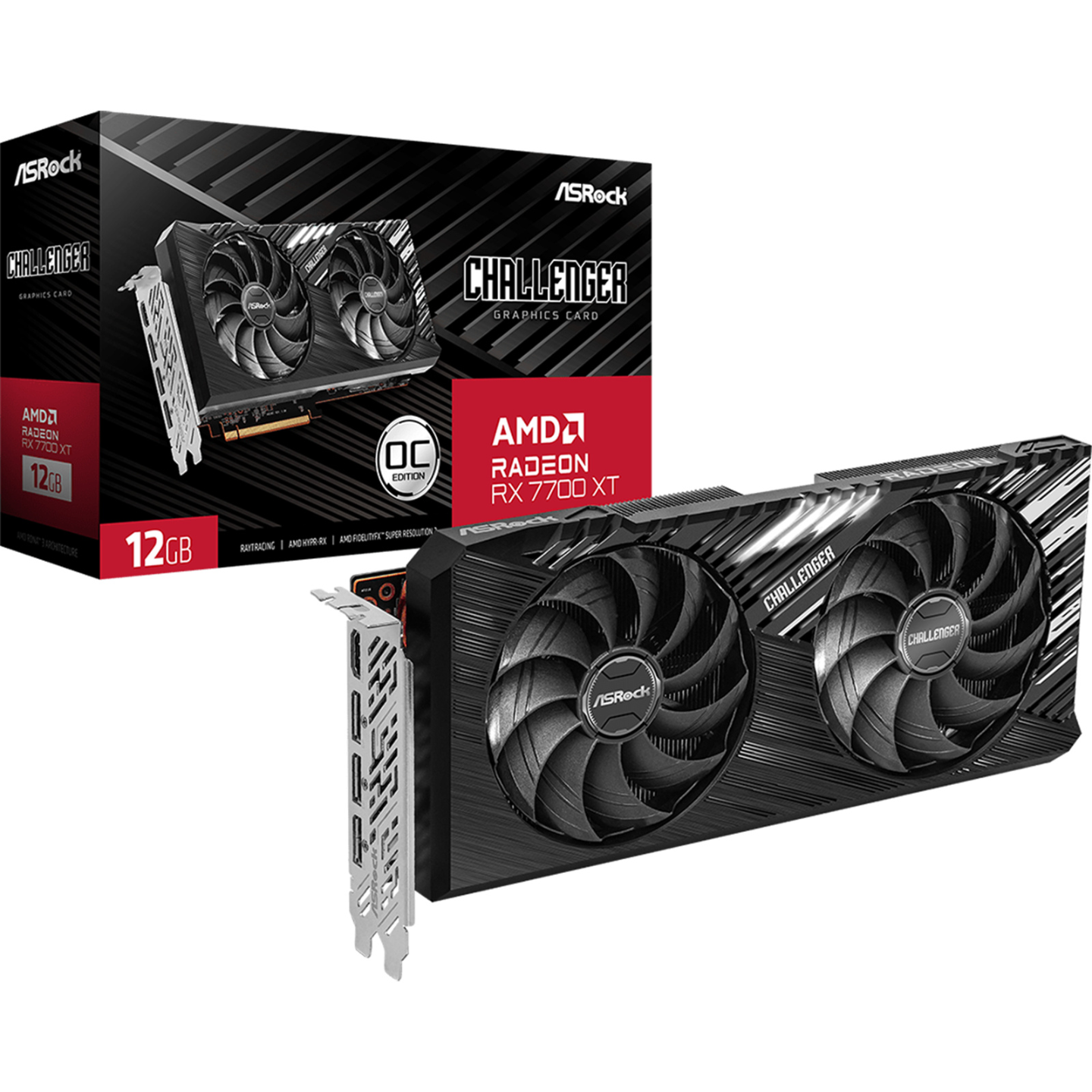 ASRock AMD Radeon RX 7700 XT Challenger 12GB GDDR6 OC Edition Graphics Card - 3x DisplayPort & 1x HDMI - Perfect for 4K Gaming, Video Editing & VR Experiences