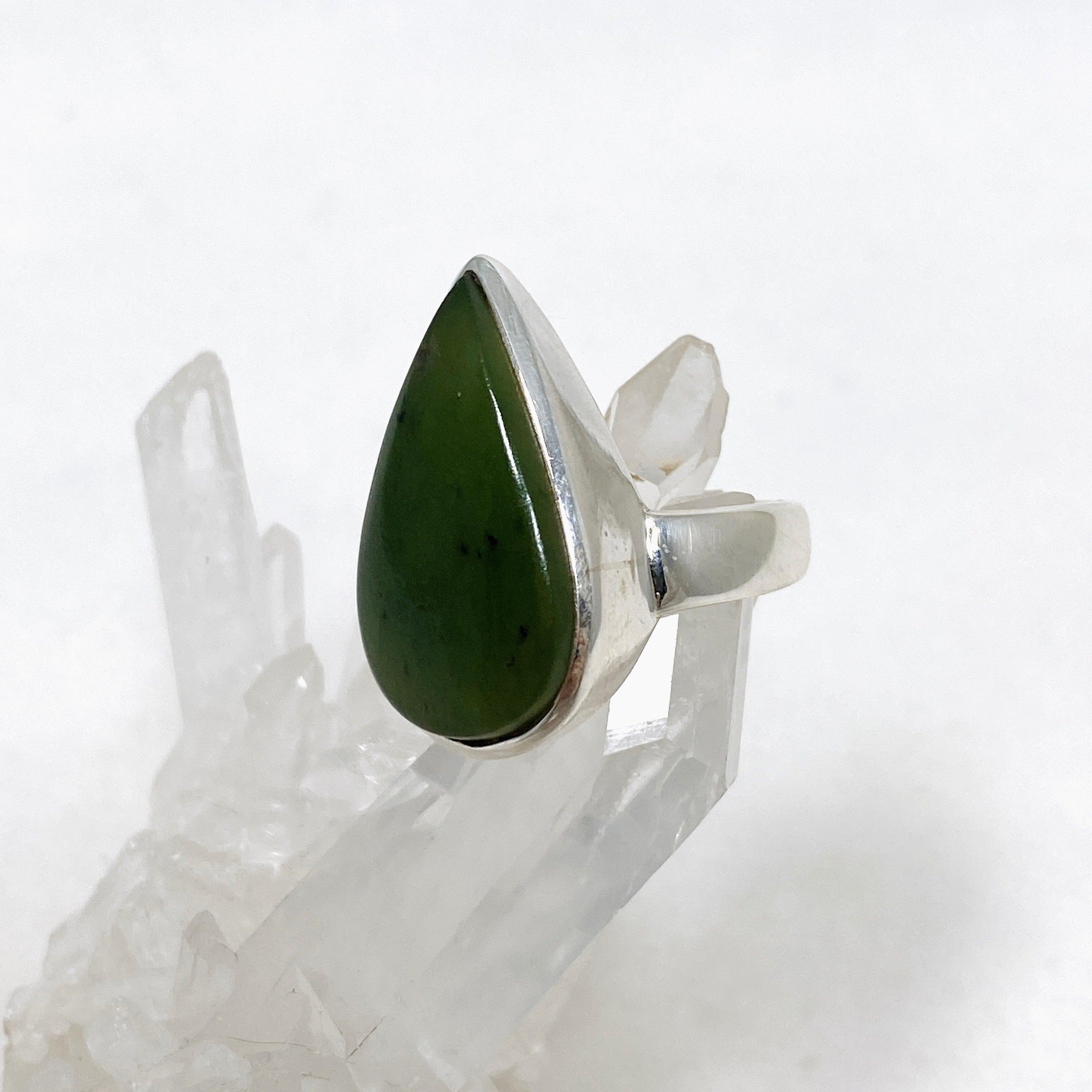 Siberian Jade Nephrite Teardrop Ring - Size 9.5 PRGJ405 - Elegant Jewelry for Women, Perfect for Weddings, Parties & Special Occasions