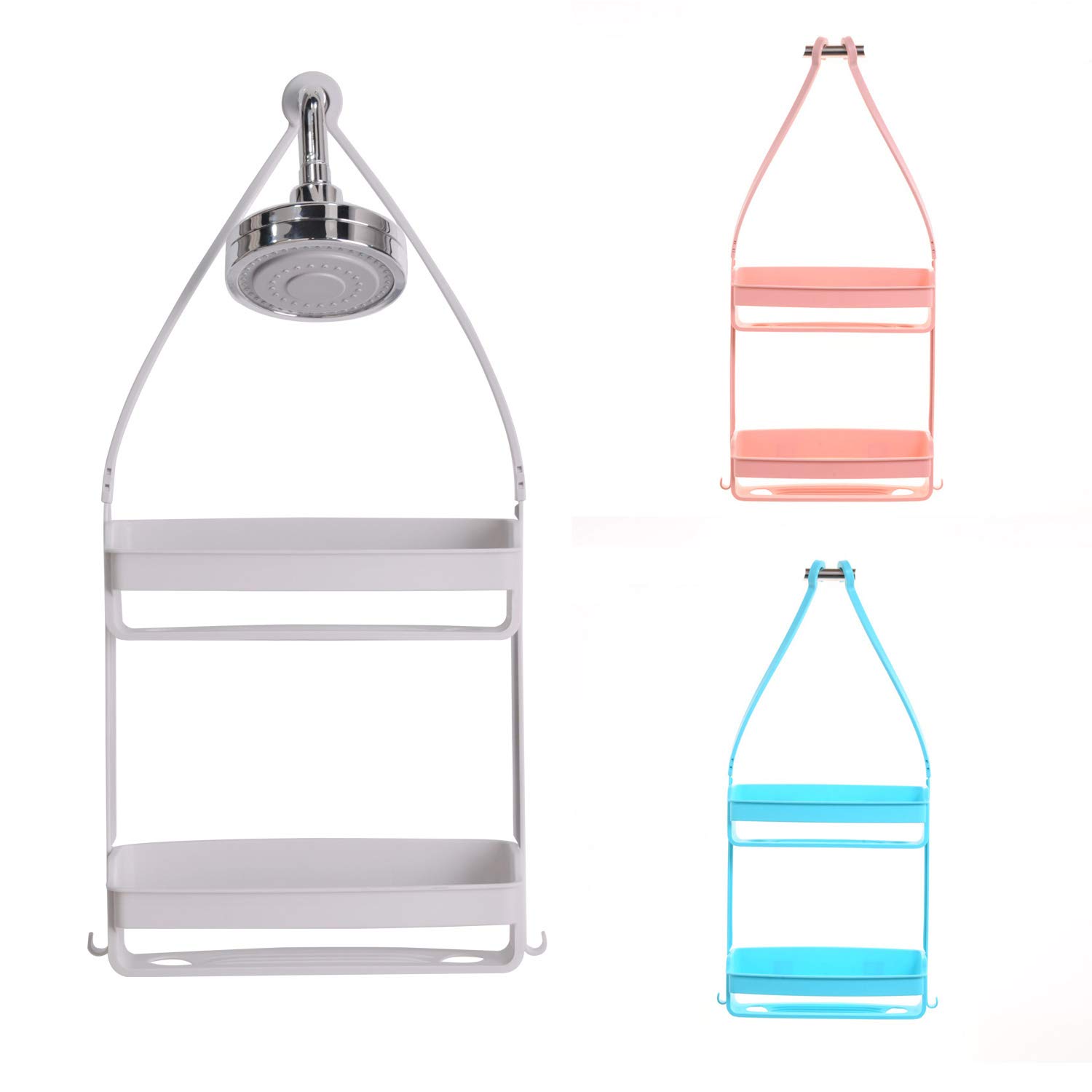 R FLORY 2-Tier Detachable Plastic Shower Caddy - Wall Mount Bathroom Organizer with Easy Dry Design, Space Saving Storage for Shampoo, Soap & Bath Essentials (Blue) - Perfect for Small Bathrooms, Showers & Dorm Rooms