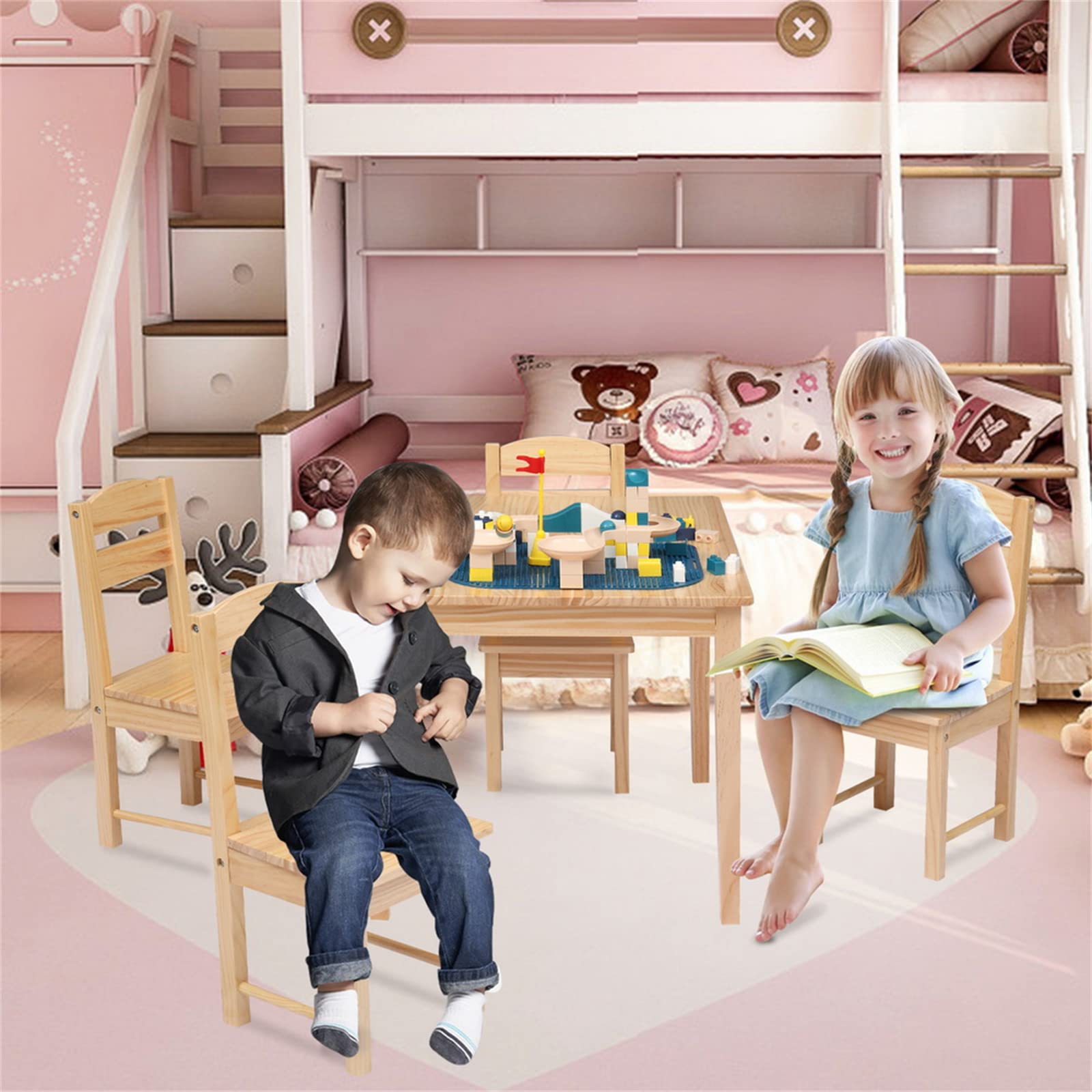 **Kids Wooden Table and Chair Set - Toddler Play, Craft, Art, Dining & Picnic Table with Chairs - Perfect for Preschoolers Eating, Reading, Playing & Learning - Ideal for Home, Classroom & Playroom**
