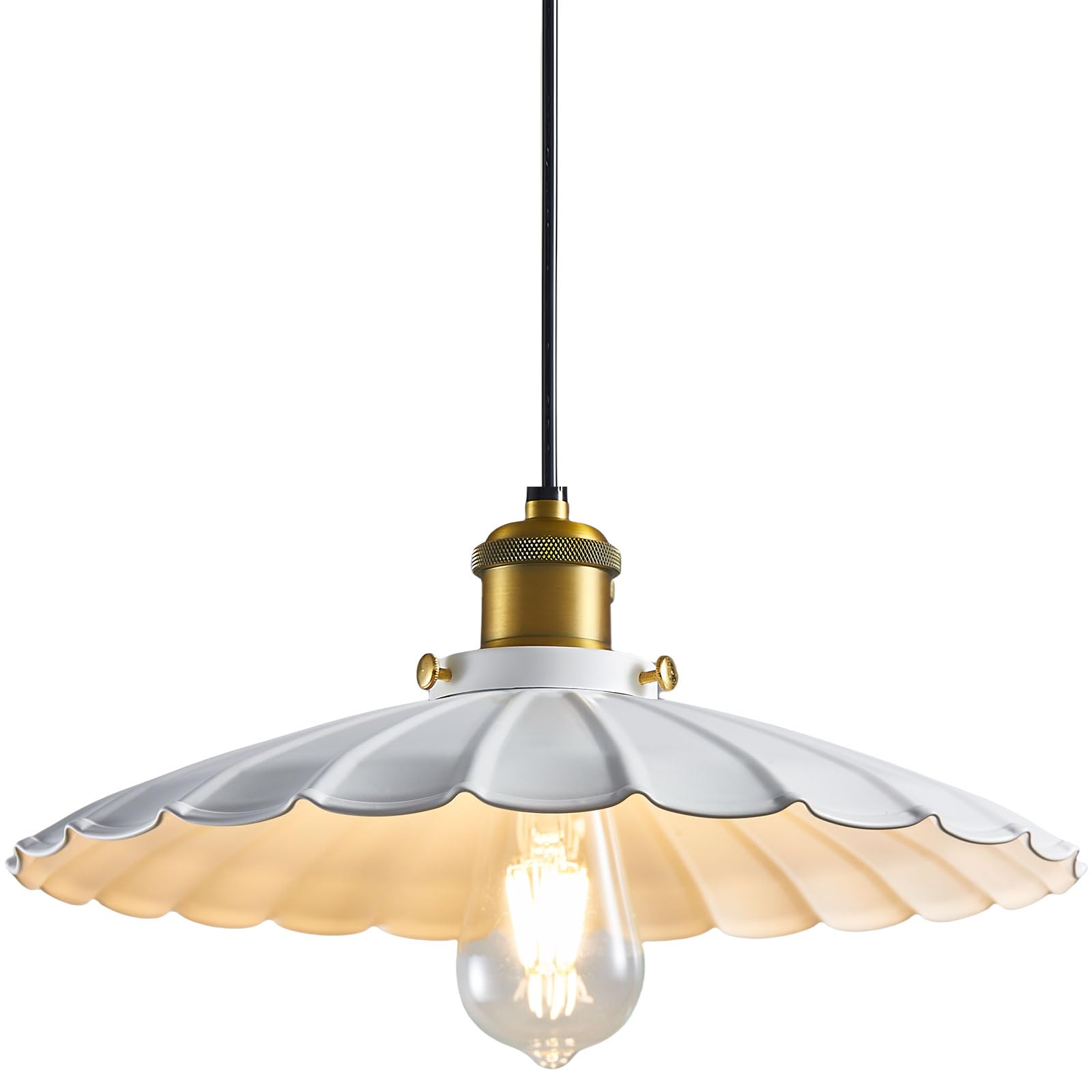 White Farmhouse Pendant Lights for Kitchen Island - 15.7 Inch Adjustable Retro Lampshade with Light Cord, Perfect for Modern and Rustic Kitchen Decor