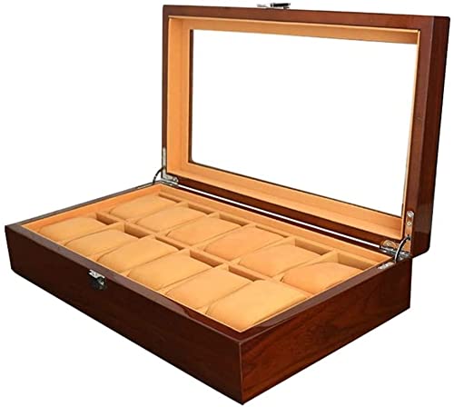 Premium Wooden Watch Box with 12 Slots & Clear Glass Top - Luxury Watch Storage Case for Men & Women - Perfect for Watch Collection Display, Gift Giving & Home Décor Organization
