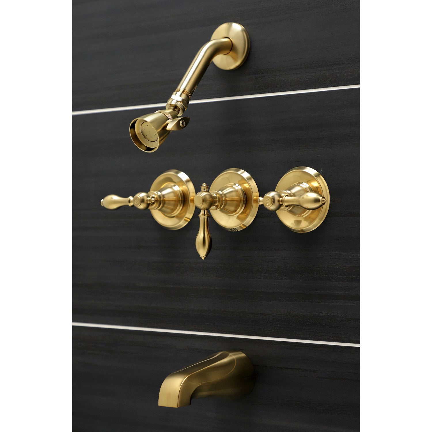 American Classic KB237ACL Triple Handle Tub and Shower Faucet in Brushed Brass - Vintage Style Bathroom Fixture for Bath Tub and Shower Combo, Perfect for Home Renovation and Luxury Bathroom Upgrade