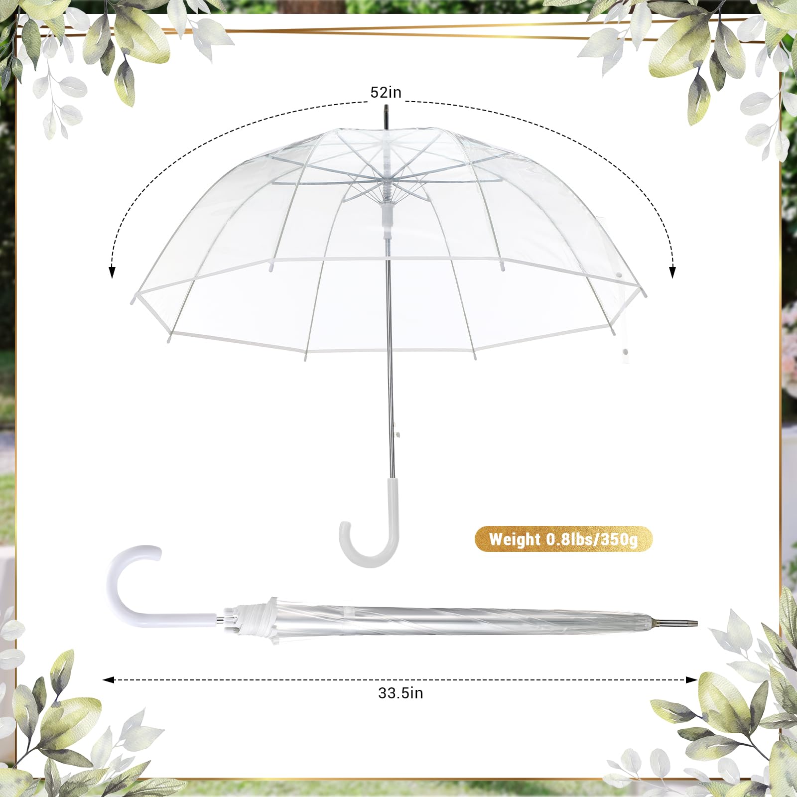 12 Pack Clear Bubble Umbrella 52 Inch Large Dome - Windproof & Waterproof Wedding Umbrellas for Bride, Groom, Prom, Graduation - Perfect for Outdoor Events, Photography & Rainy Day Protection