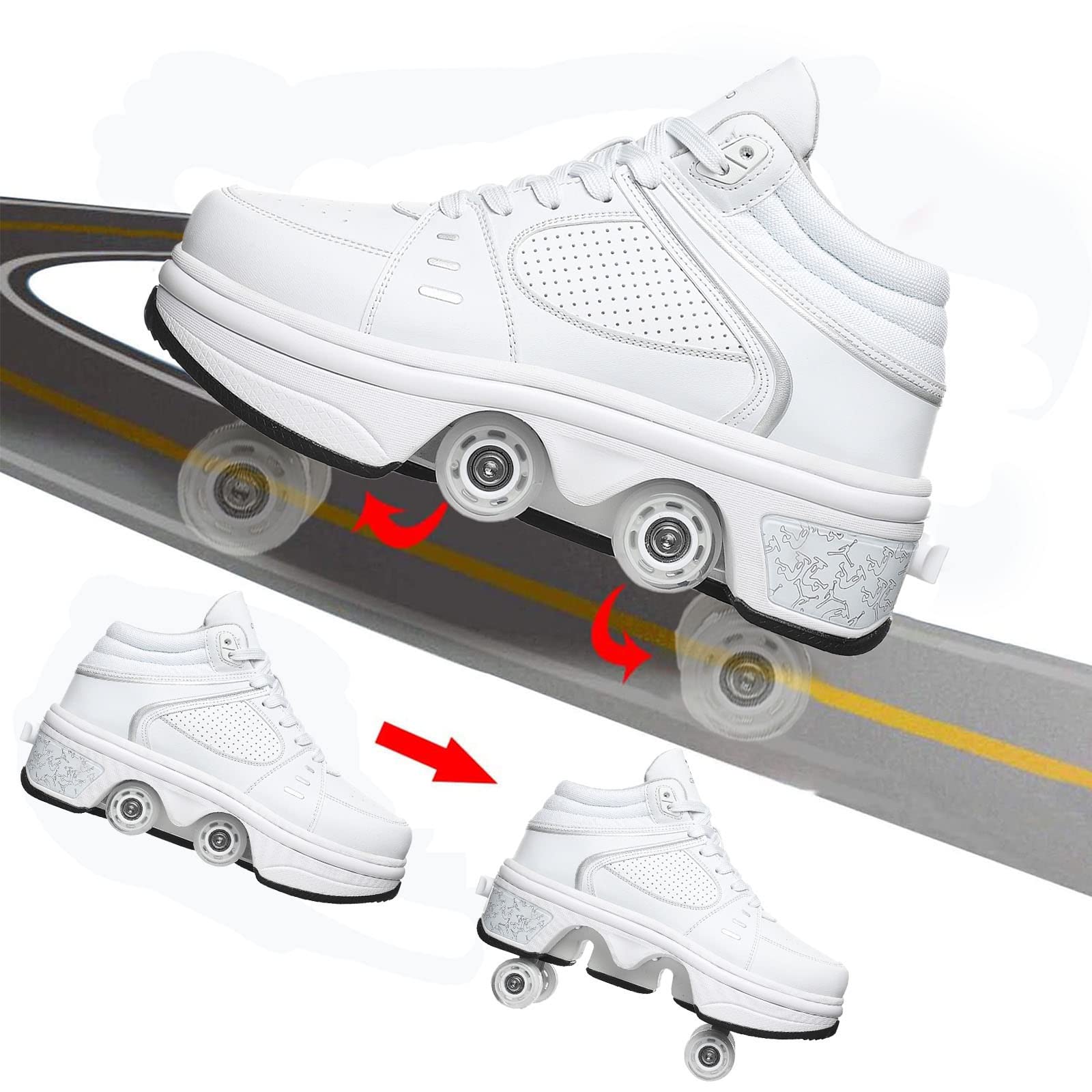 Women's & Kids' Convertible Roller Skate Shoes - 4-Wheel Sneakers for Girls & Boys | Lightweight Outdoor Skates for Park, Rink & Street Fun