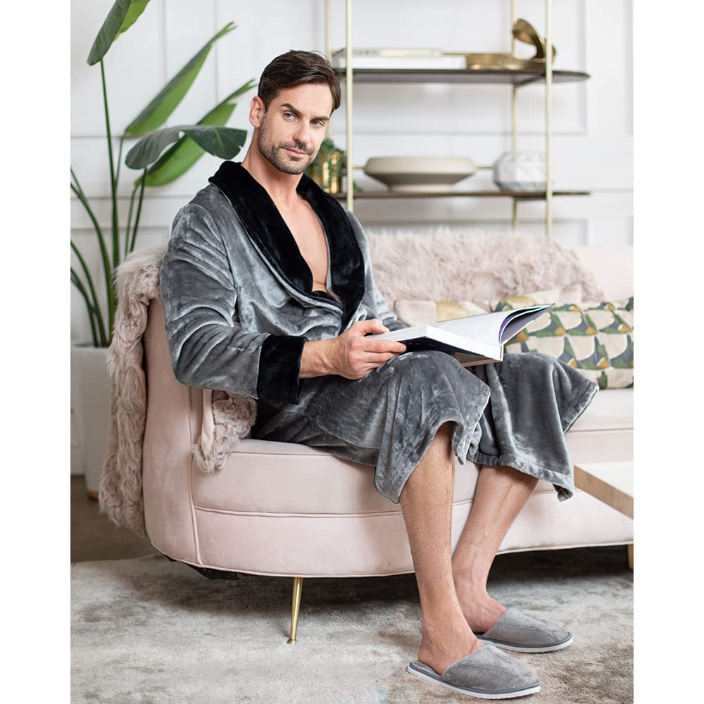 Luxury Men's Plush Hooded Bathrobe - Soft Long Linen Robe for Spa, Lounge & Relaxation at Home
