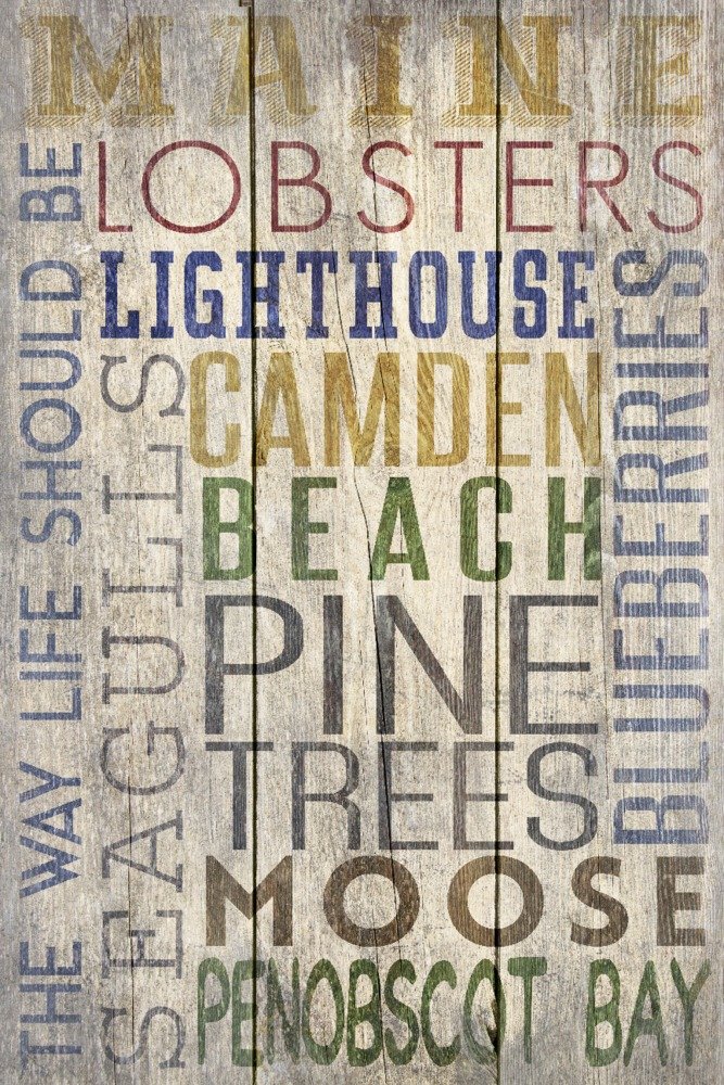 Lantern Press Camden, Maine Rustic Typography Wall Art Poster - 12x18 Inches Framed Ready, Vintage Coastal Decor for Living Room, Bedroom & Office