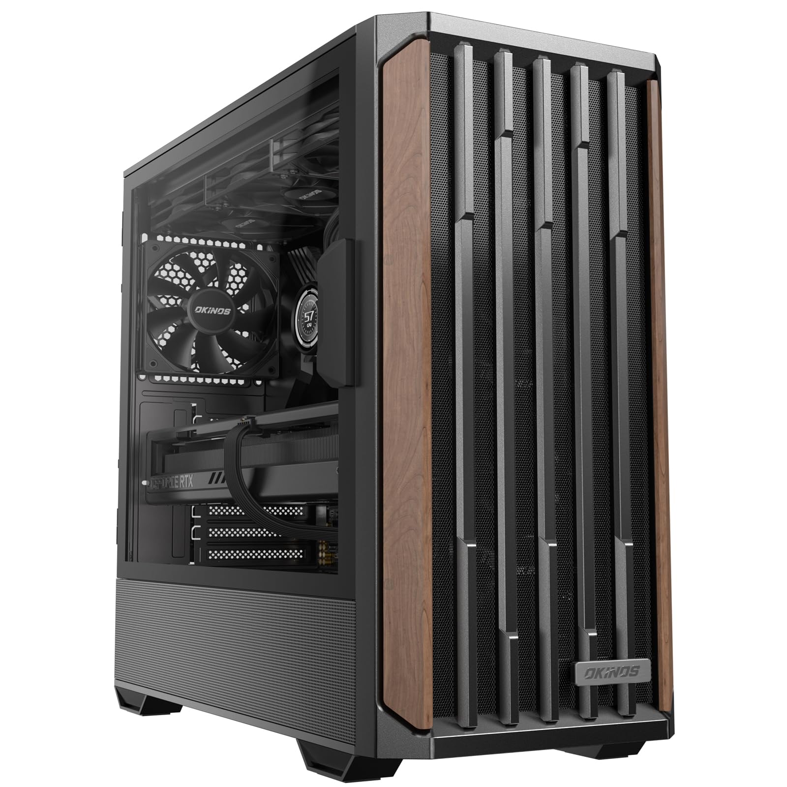 Premium Walnut Wood ATX PC Case - Supports 360mm Radiator, 4x120mm PWM Fans, USB Type-C Port & Magnetic Tempered Glass Panel - Black Computer Case for Gaming & Workstation Builds - Perfect for Home Office & Streaming Setup