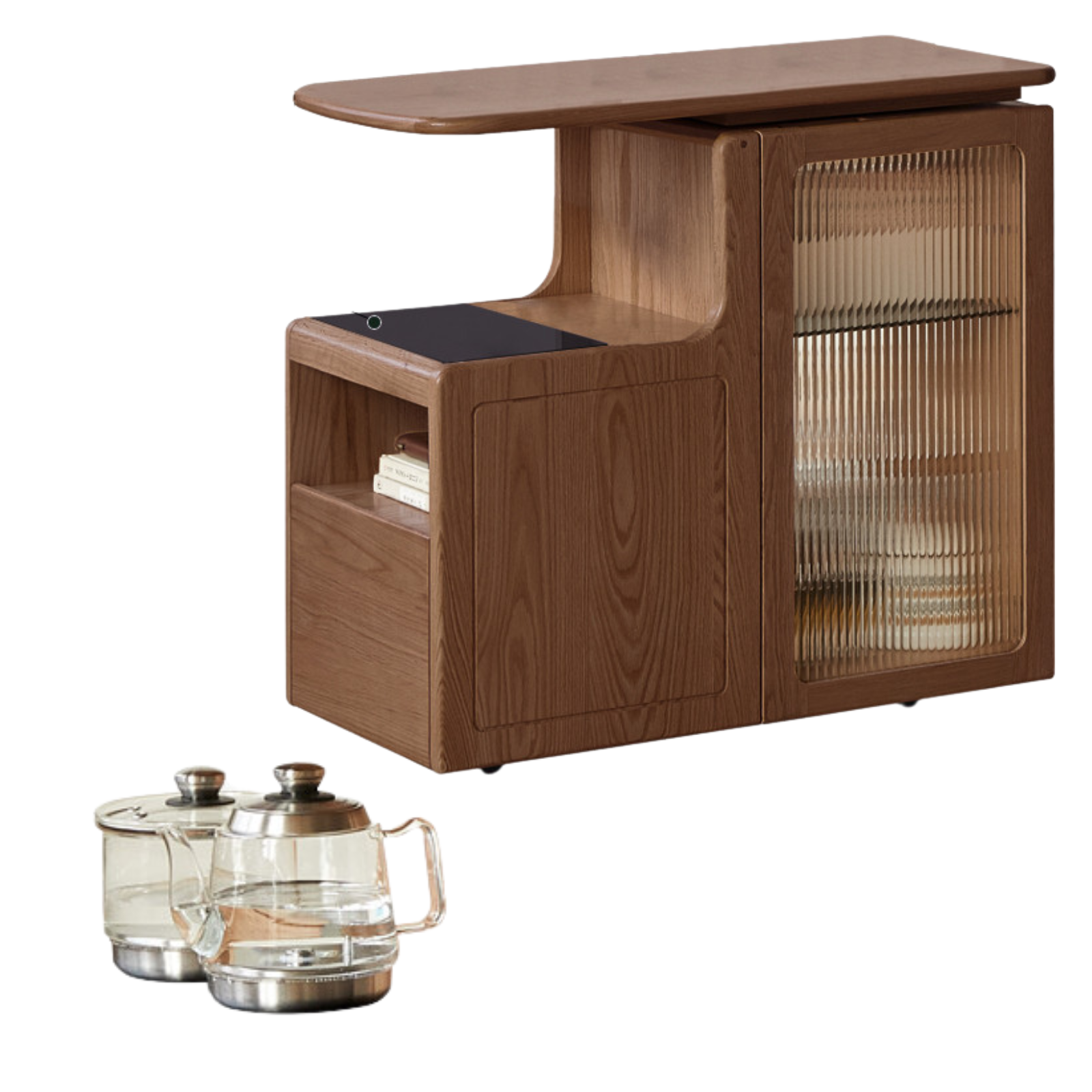 Premium Oak & Black Walnut Solid Wood Tea Cabinet with Removable Tea Maker - Perfect for Tea Storage and Brewing in Living Rooms, Kitchens, or Tea Rooms