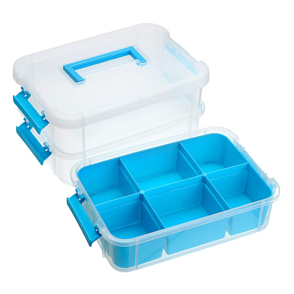 BTSKY 3-Tier Stackable Storage Box with Removable Tray - Portable Plastic Organizer for Sewing, Craft Supplies, Art Materials & Home Organization - Perfect for Craft Rooms, Closets & DIY Projects (Blue)