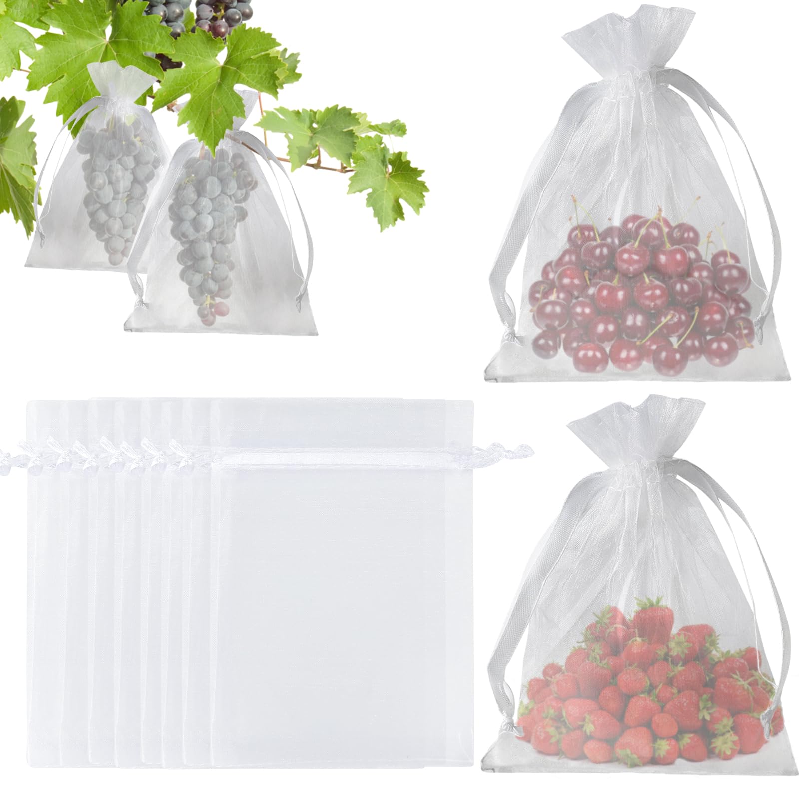 KINGLAKE 100PCS 6x9 Inch Fruit Protection Bags - Breathable White Mesh Netting Covers for Trees, Vegetables, Apples, Peaches & Garden Produce - Prevent Pests & Birds While Allowing Sunlight & Airflow (Ideal for Organic Gardening & Backyard Orchards)