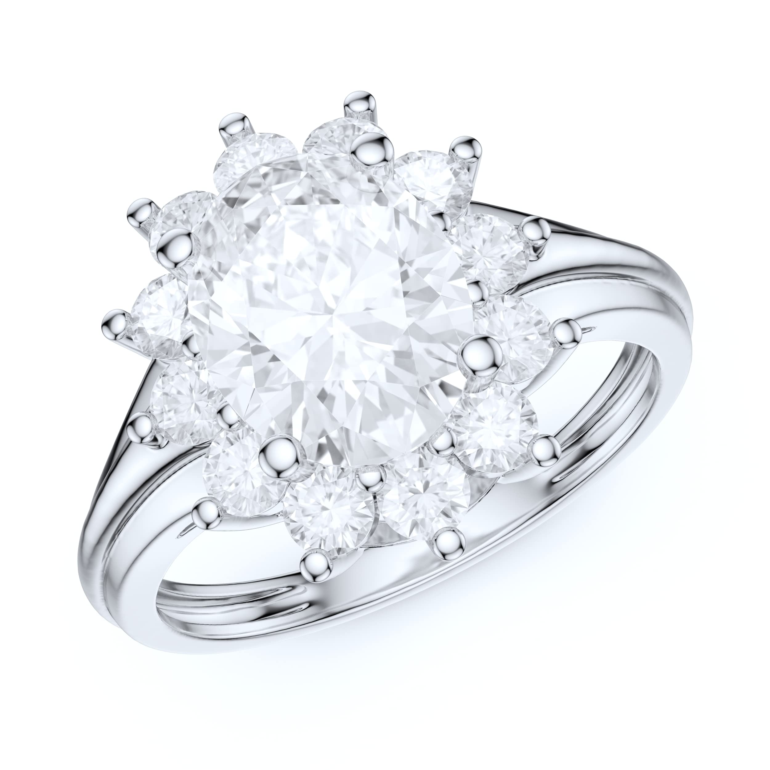 14K White Gold 7x9mm 2.0CT Oval Simulated Diamond Cluster Engagement Ring for Women - Perfect for Proposals, Anniversaries & Special Occasions