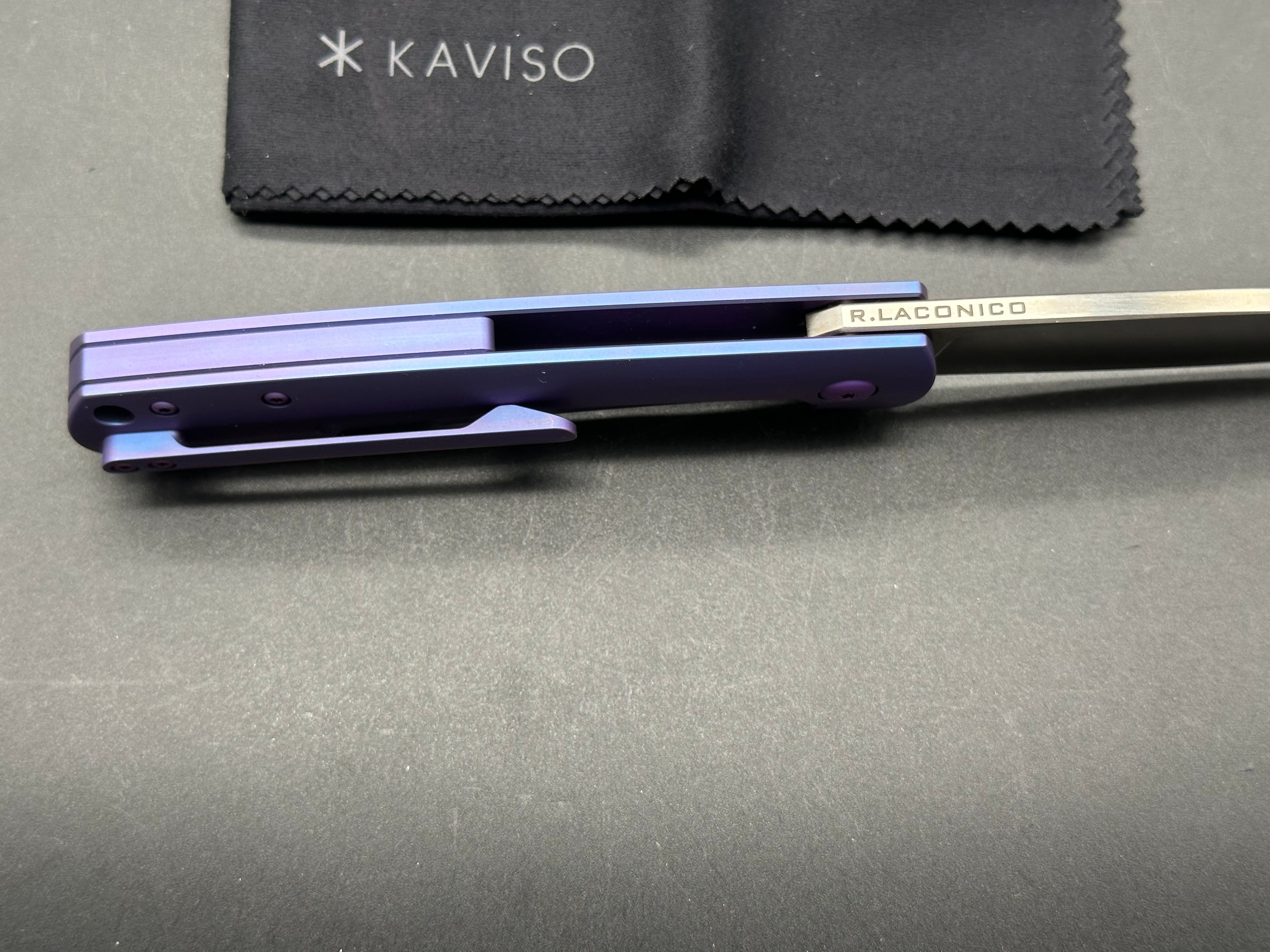 Premium Kaviso Laconico Folding Knife - Purple Titanium Handle & S35VN Steel Blade for Outdoor Camping, Hiking, and Survival Gear