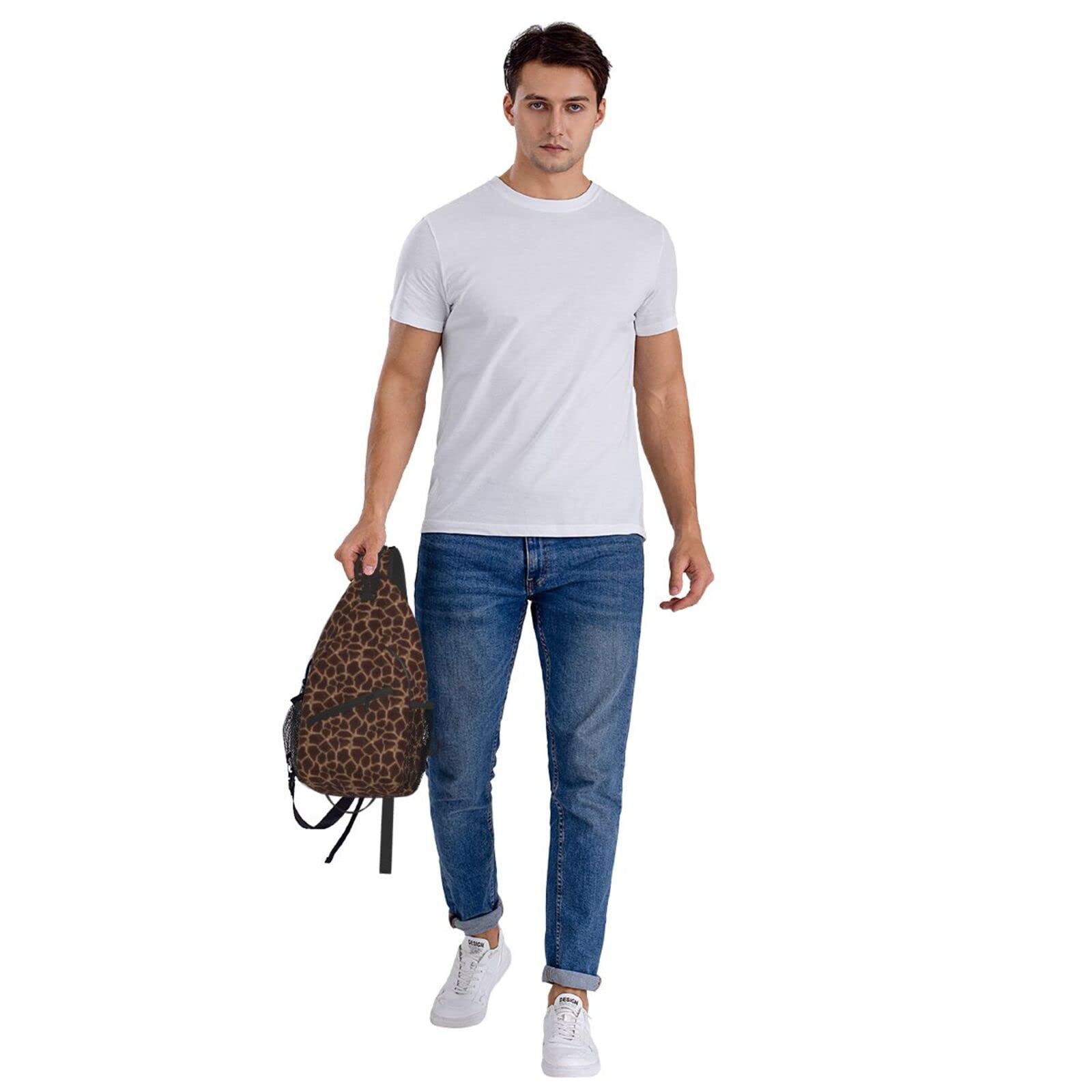 AMRANDOM Giraffe Print Sling Bag - Brown & Red Pattern Crossbody Shoulder Bag for Women & Men - Perfect for Outdoor Travel, Hiking & Daily Commute