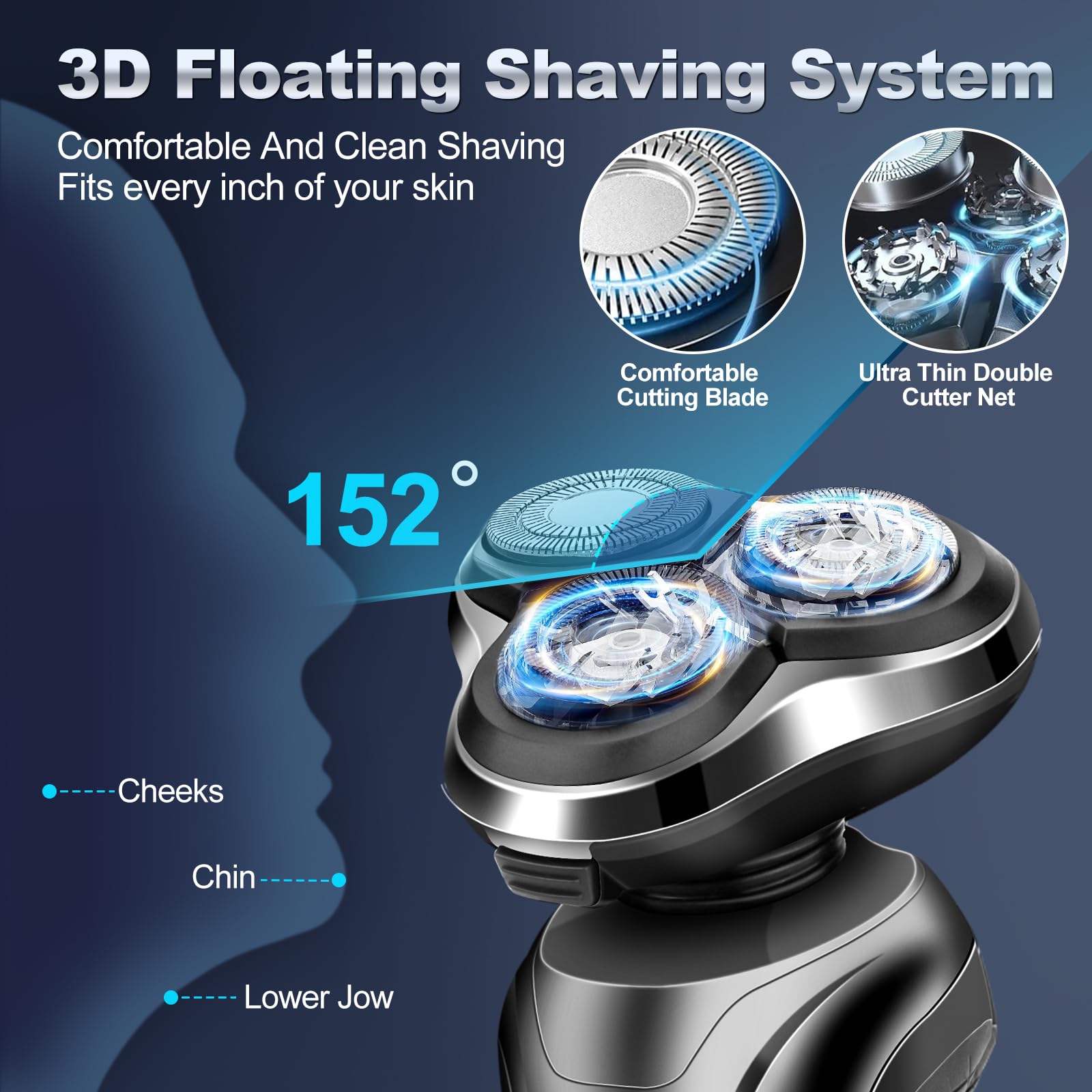 Best Electric Razor for Men - Waterproof Rechargeable Rotary Shaver with Floating Head & Replaceable Blades - Cordless Travel Shaver for Smooth Shaving - Perfect Gift for Him - Ideal for Home, Travel & Daily Grooming