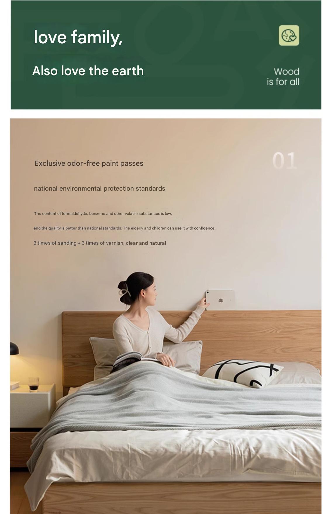 Solid Oak and Ash Wood Nordic Minimalist Floating Bed Frame - Perfect for Modern Bedroom, Guest Room, and Loft Decor