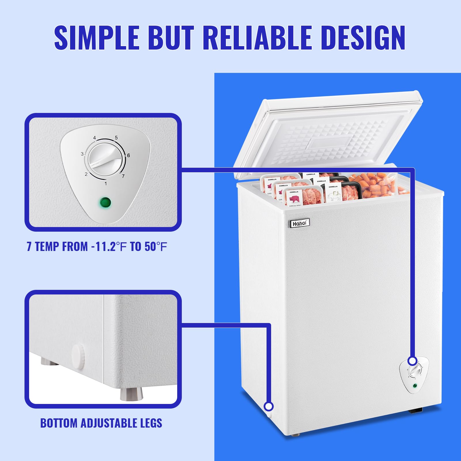 WANAI 3.5 Cu Ft Chest Freezer - Mini Deep Freezer with 7 Temperature Settings, Fast Cooling, Energy Efficient - Perfect for Apartments, Dorms, Home, Office & Business Use - Portable Compact Design (White)