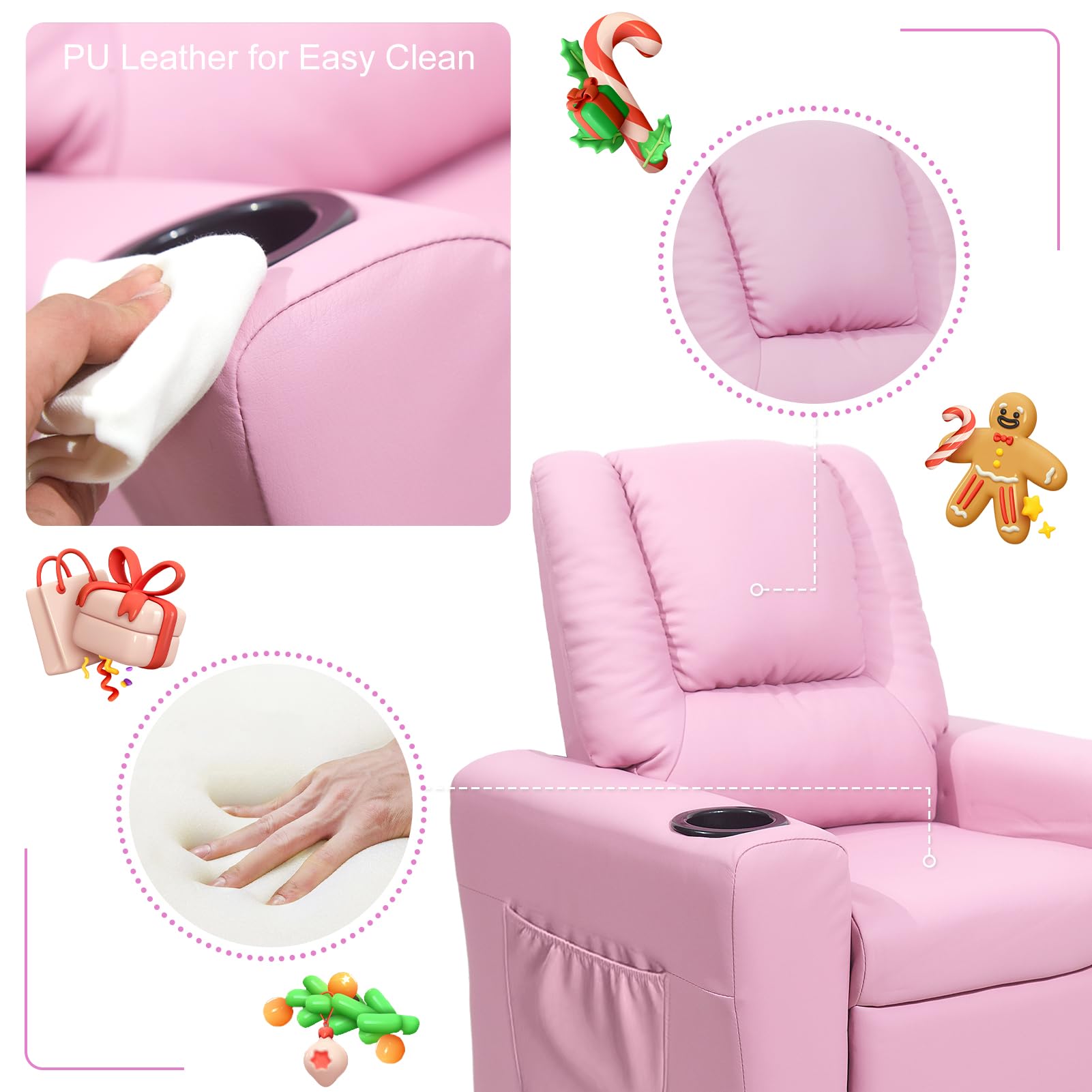 Best Kids Recliner Chair for Toddlers Age 2-4 - Soft Leather Lounge Chair with Cup Holder & Side Pocket - Pink Toddler Recliner for Boys & Girls - Perfect for Bedroom, Playroom & TV Time