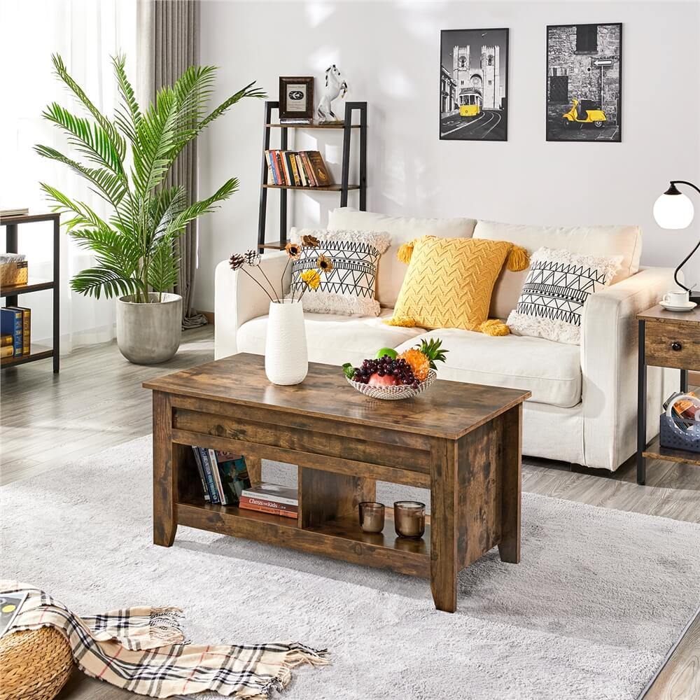 Yaheetech Lift Top Coffee Table with Storage - Modern Gray Lift-Top End Table for Living Room, Bedroom, Office | Space-Saving Design with Hidden Compartment for Remote, Books & Decor