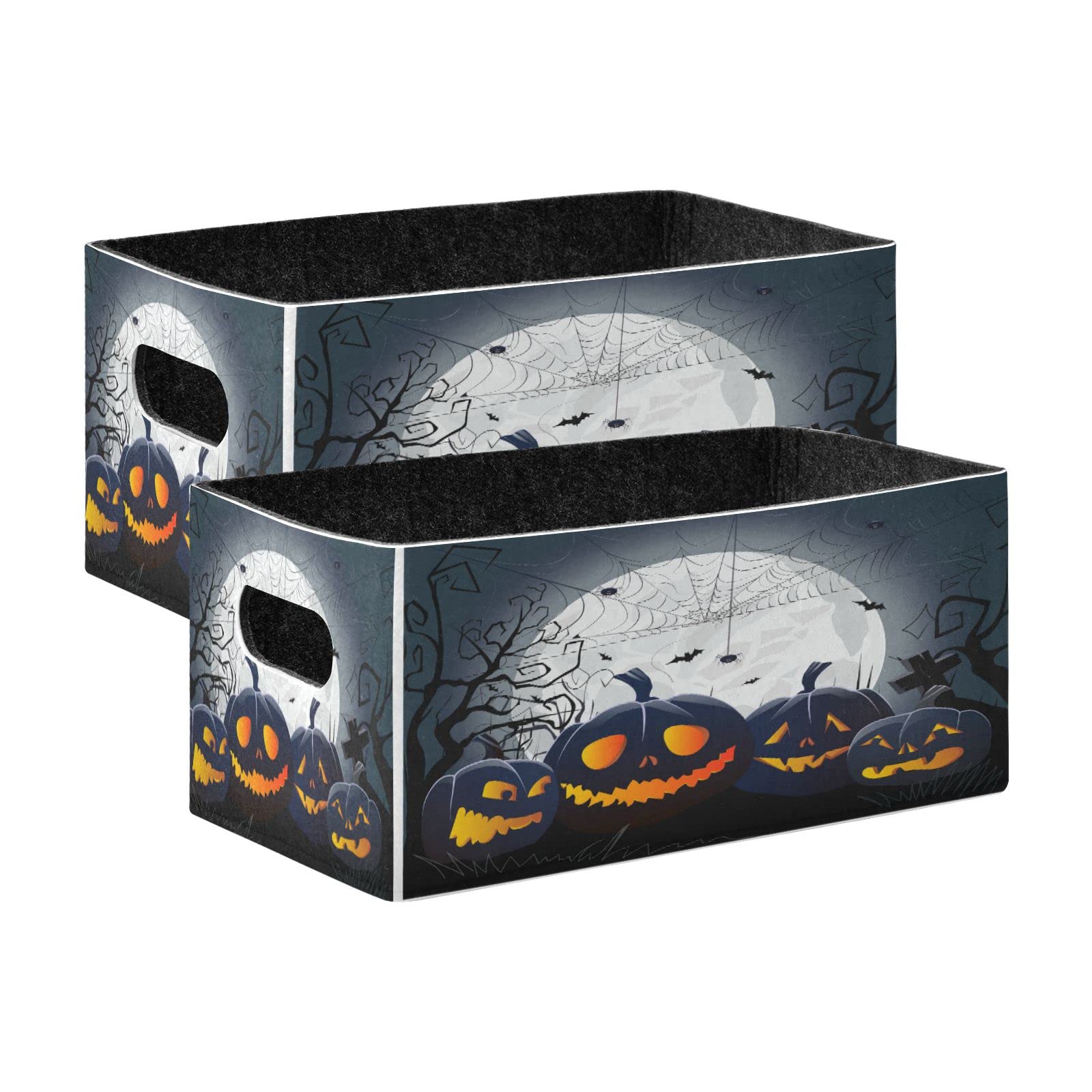 Emelivor Halloween Pumpkin Storage Bins Set (2-Pack) - Collapsible Felt Fabric Baskets for Home Organization, Laundry Room Storage & Seasonal Decor | Perfect for Fall Decorations, Closet Organization & Kids' Toy Storage