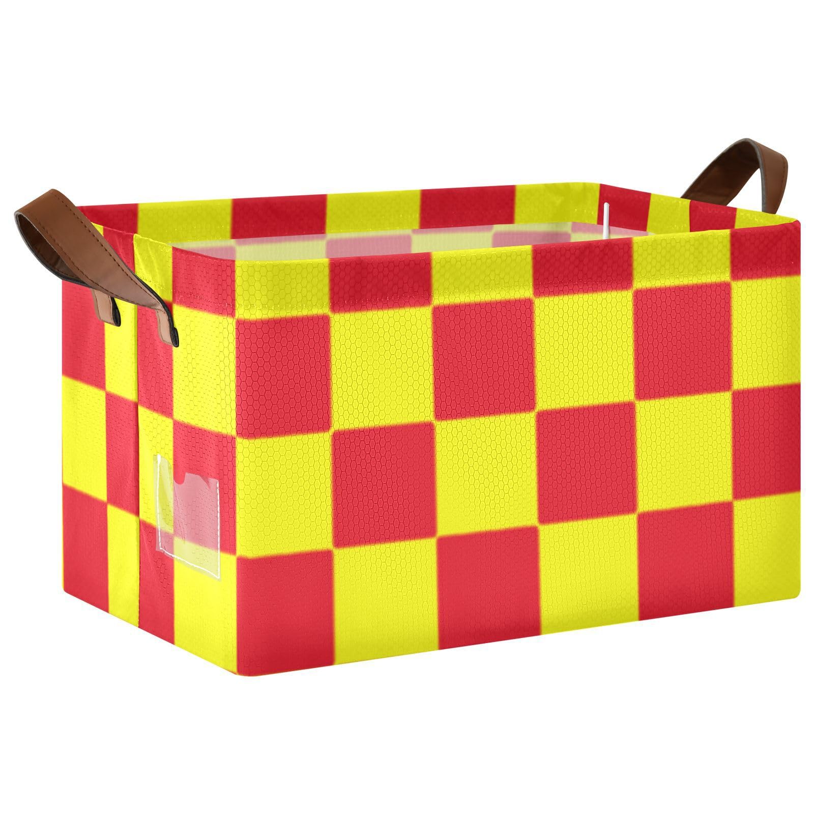 Buffalo Plaid Check Red Yellow Foldable Storage Baskets - 2 Pack Collapsible Fabric Bins with Handles for Clothes, Bedroom, Office & Closet Organization | Perfect for Seasonal Decor & Home Storage Solutions